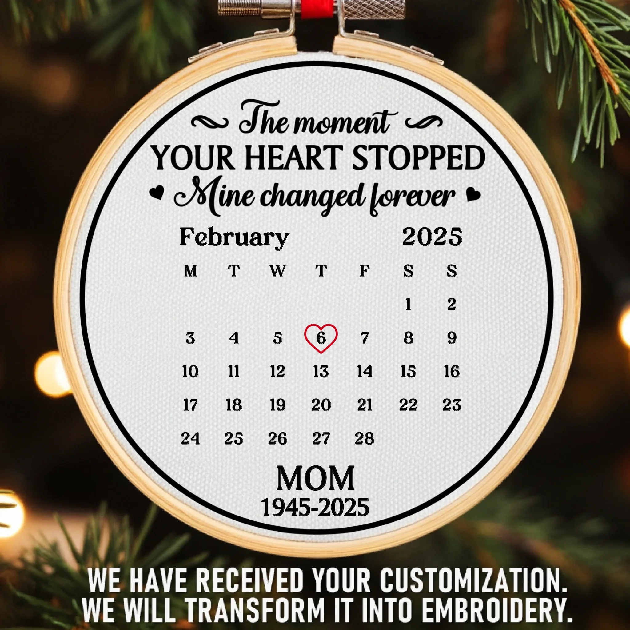 Custom Embroidered Ornament - Personalized Christmas Memorial Sympathy Gifts For Loss Of Mom, Dad - Your Memory Lights My Heart - Robaser