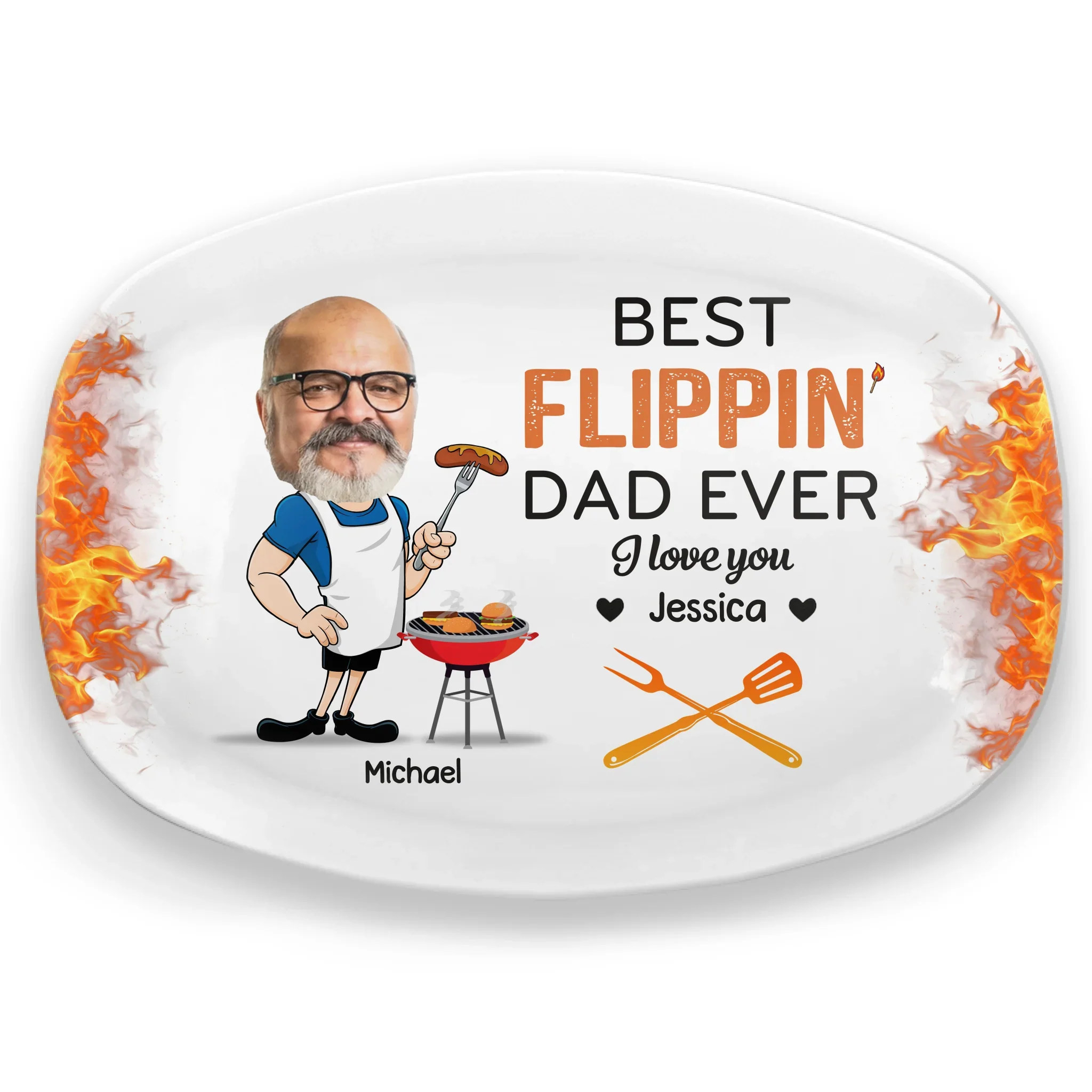 Custom Photo King Of The Grill, Hero Of The House - Family Personalized Custom Platter - Father's Day, Gift For Dad, Grandpa - Robaser