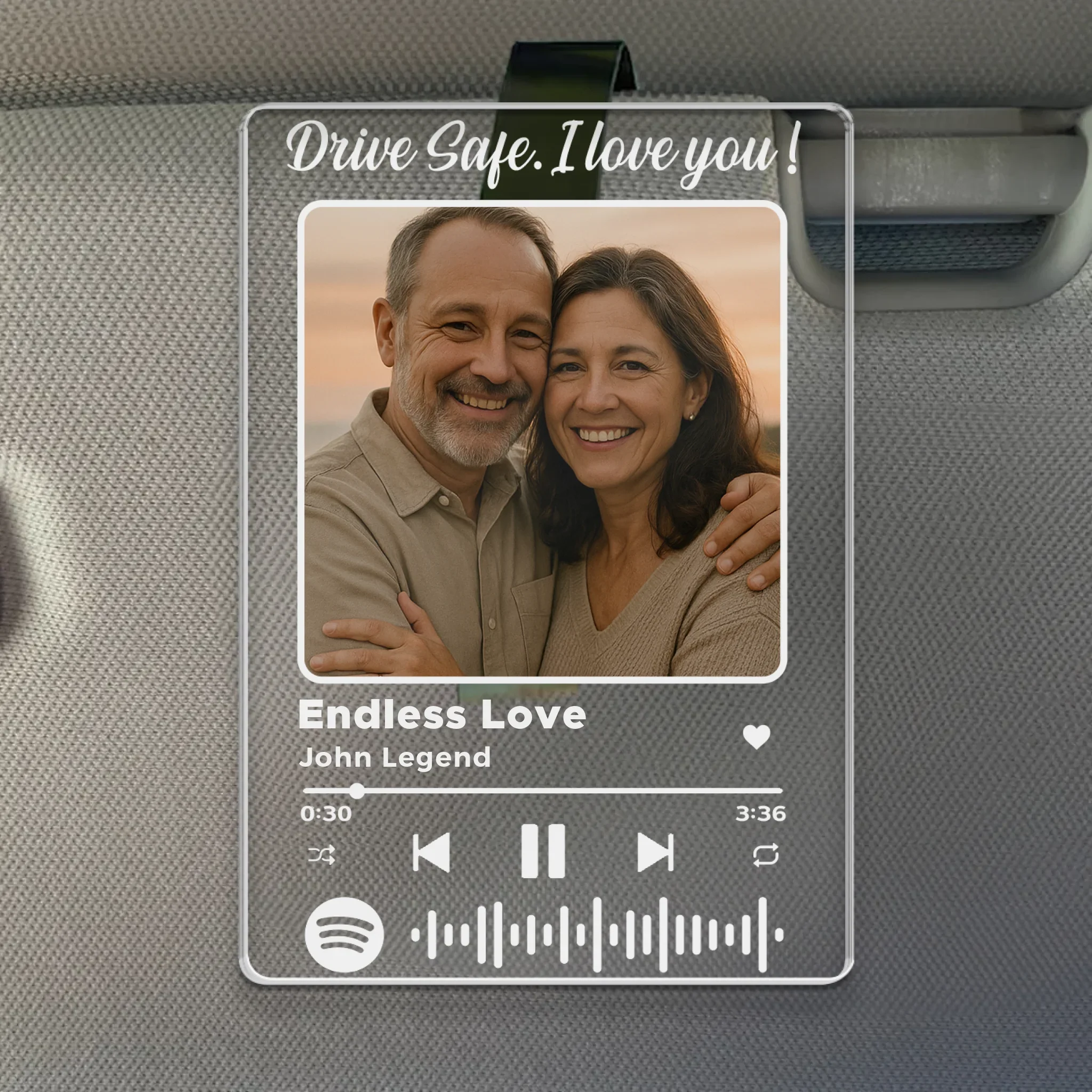 Custom Photo Acrylic Car Visor Clip - Personalized Anniversary Wedding Gifts For Husband And Wife, Him And Her - Love Is Our Foundation - Robaser