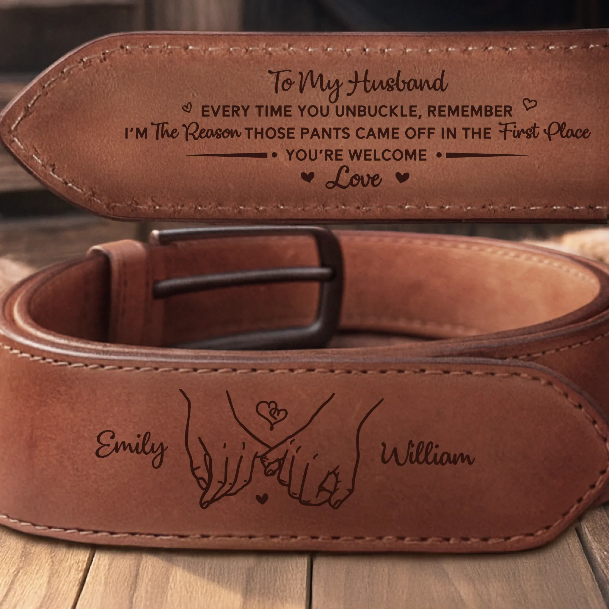 Custom Double-Sided Engraved Leather Belt - Personalized Anniversary Wedding Gifts For Husband And Wife, Him And Her - My Best Adventure - Robaser