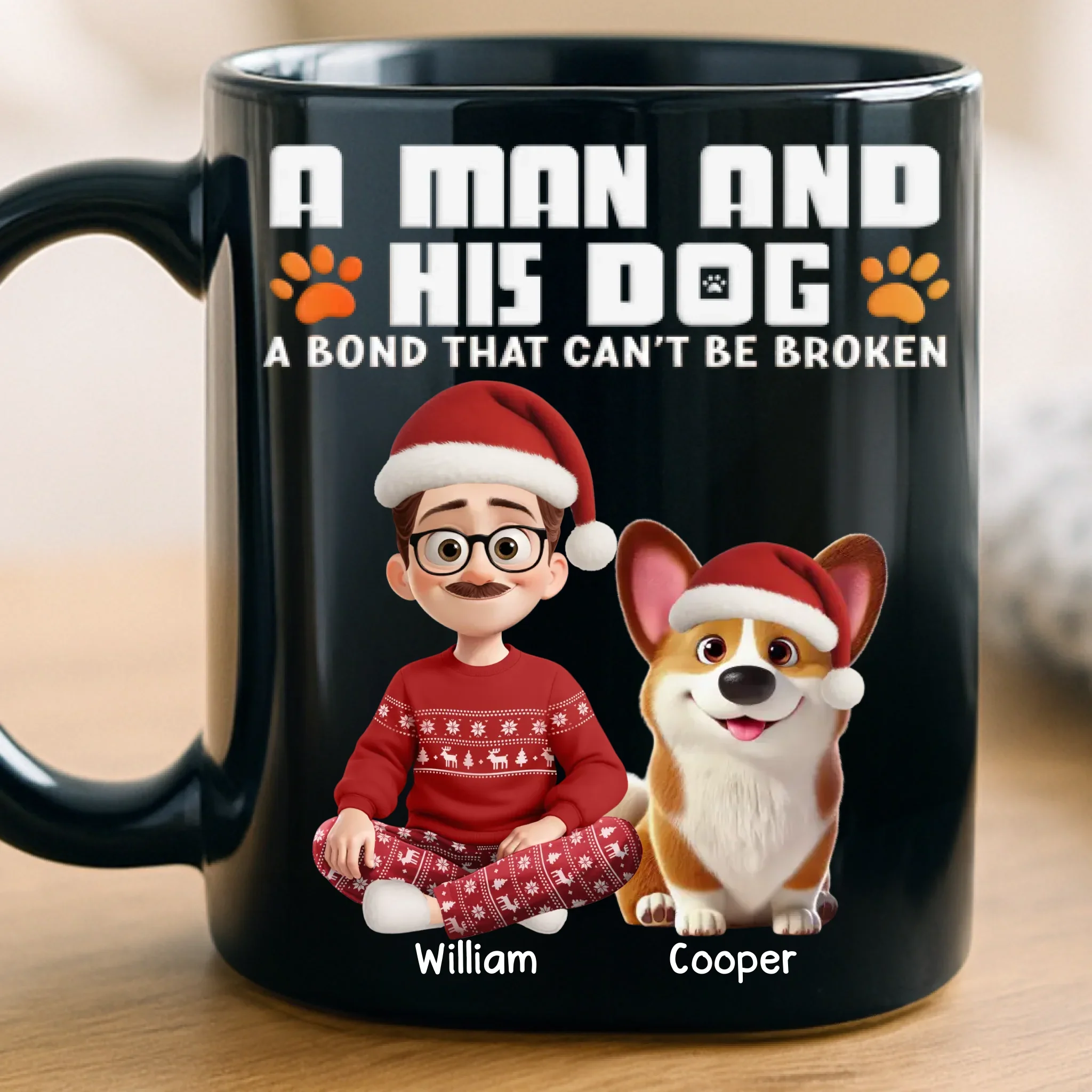 Custom Black Mug - Personalized Christmas  Birthday Gifts For Dog Lovers, Dog Dad And Mom - A Man And His Dog, Unbreakable Bond - Robaser