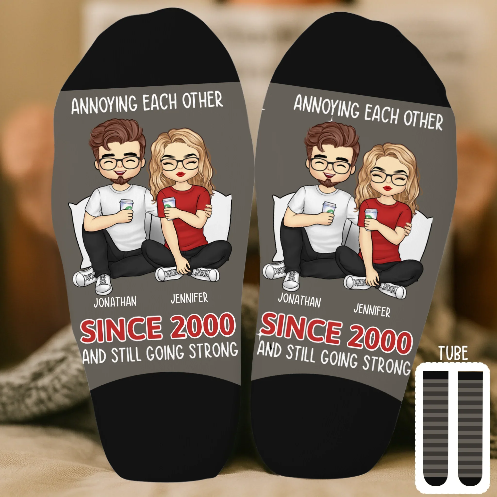 Custom Crew Socks - Personalized Anniversary Wedding Gifts For Husband And Wife, Him And Her - Annoying Each Other - Robaser