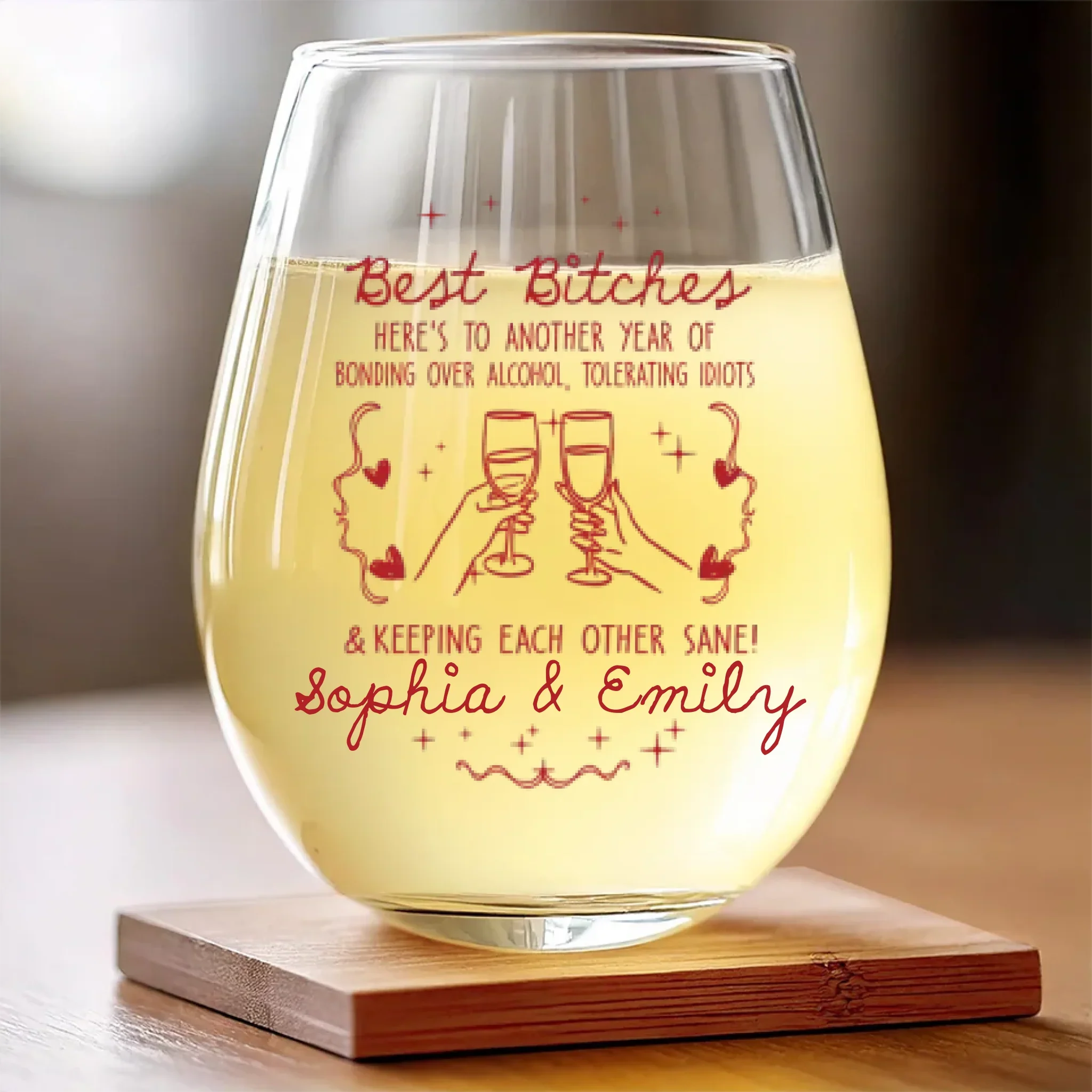 Custom Wine Glass - Personalized Best Friend Birthday Gifts For Women, Besties, Sisters, BFF - Moments Aged Perfectly - Robaser