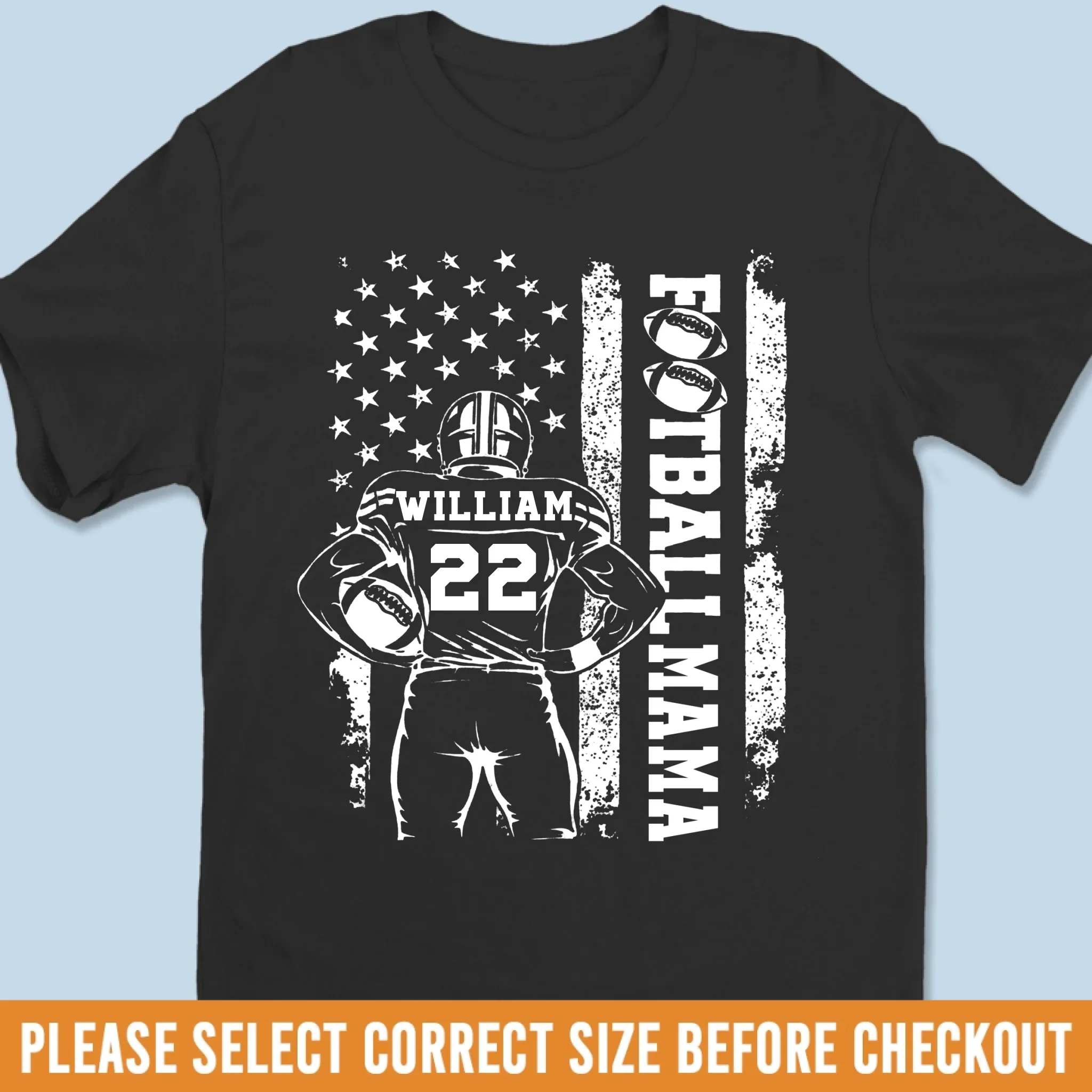 Custom Senior Football Mom T-shirt, Hoodie - Personalized Birthday Football Gifts For Mom, Football Lovers, NFL Fans, Sport Lovers - Football Mama With Flag - Robaser