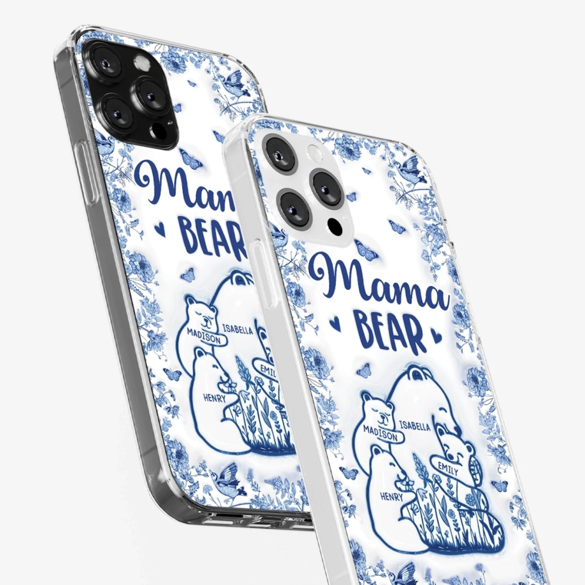Custom 3D Inflated Effect Printed Clear Phone Case - Personalized Birthday Gifts For Mom, Grandma - Love You Beary Much - Robaser