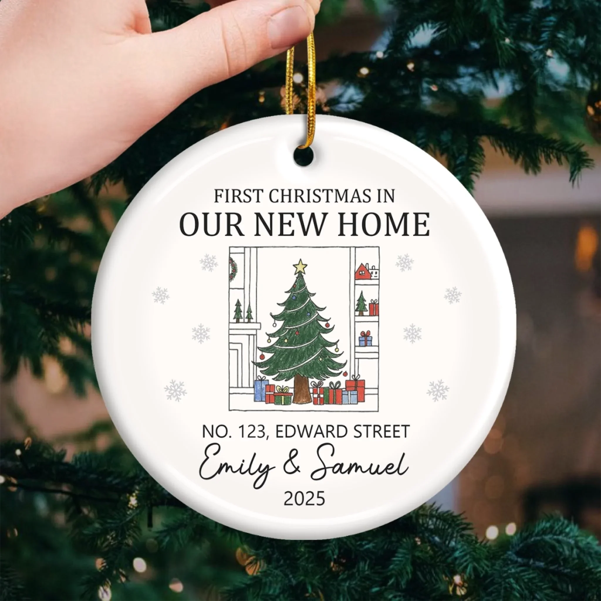 Custom Photo First Christmas In New Home Ceramic Ornament - Personalized Anniversary Christmas Wedding Gifts For Husband And Wife, Him And Her, New Homeowners, Couples, Friends - Together We Built This Home - Robaser