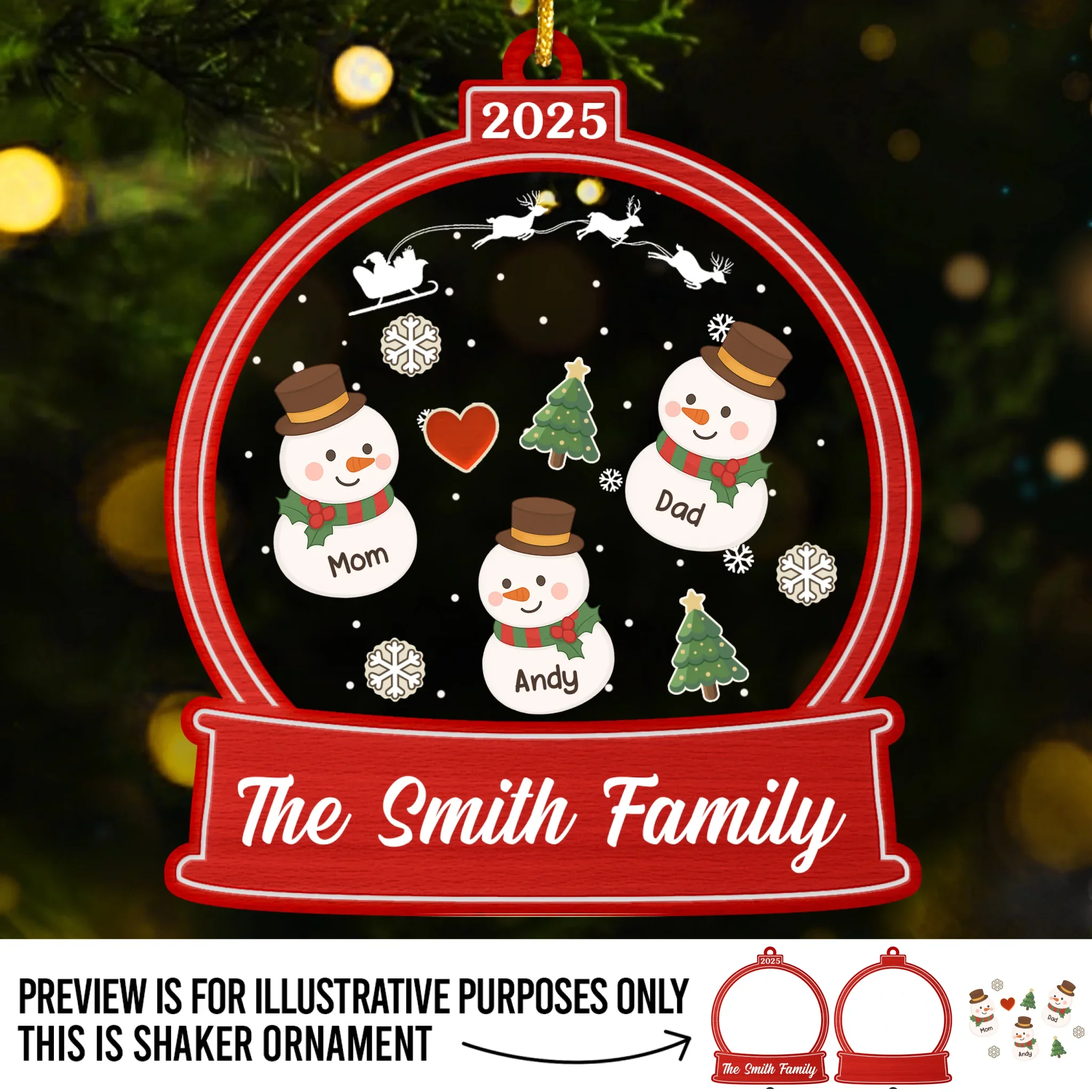 Custom 3 Layers Shaker Ornament - Personalized Christmas Birthday Gifts For Mom, Dad, Kids - A Frosty Family Keepsake - Robaser