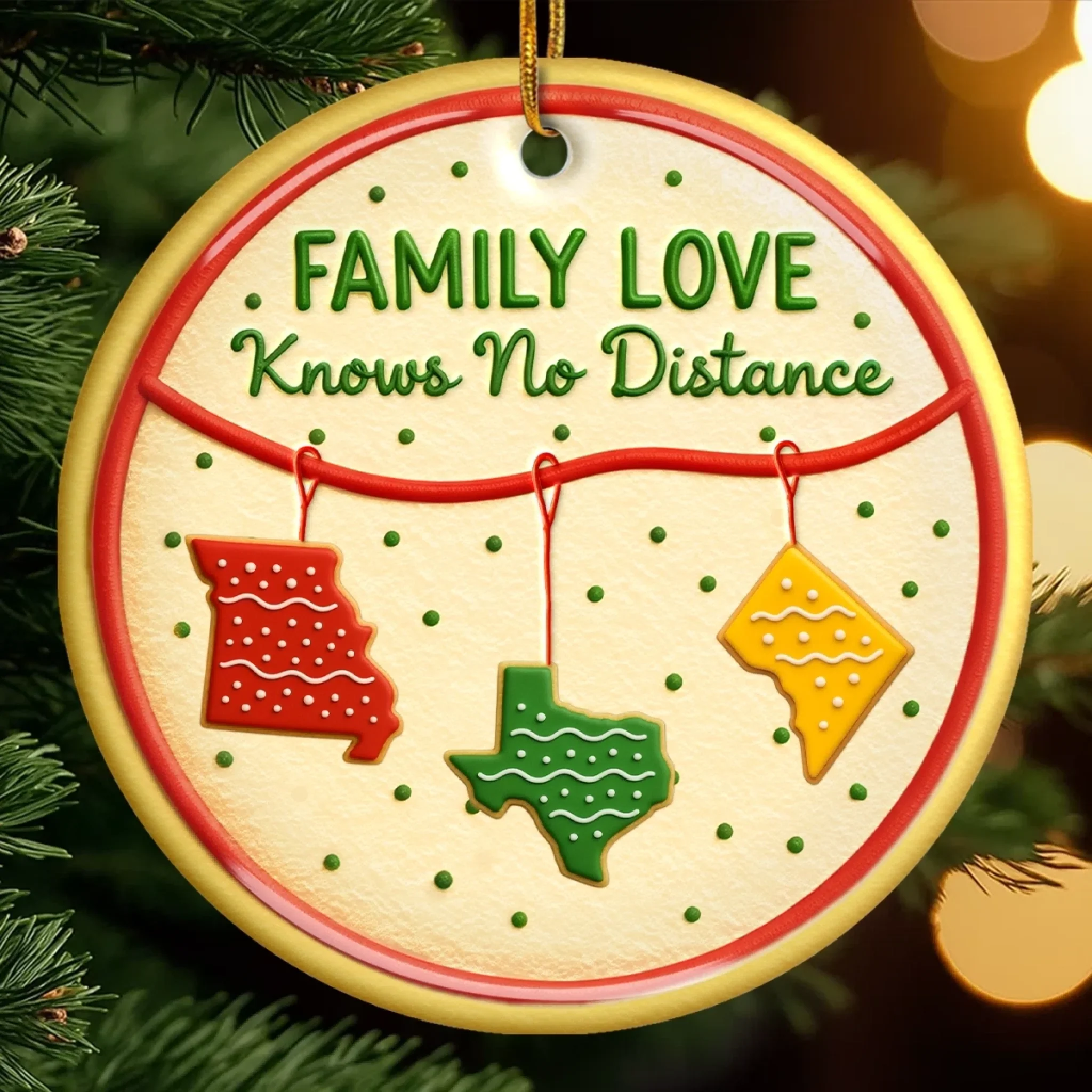 Custom Long Distance Ceramic Ornament - Personalized Christmas Birthday Gifts For Mom, Dad, Kids - No Matter The Map, Love Connects Us - Robaser