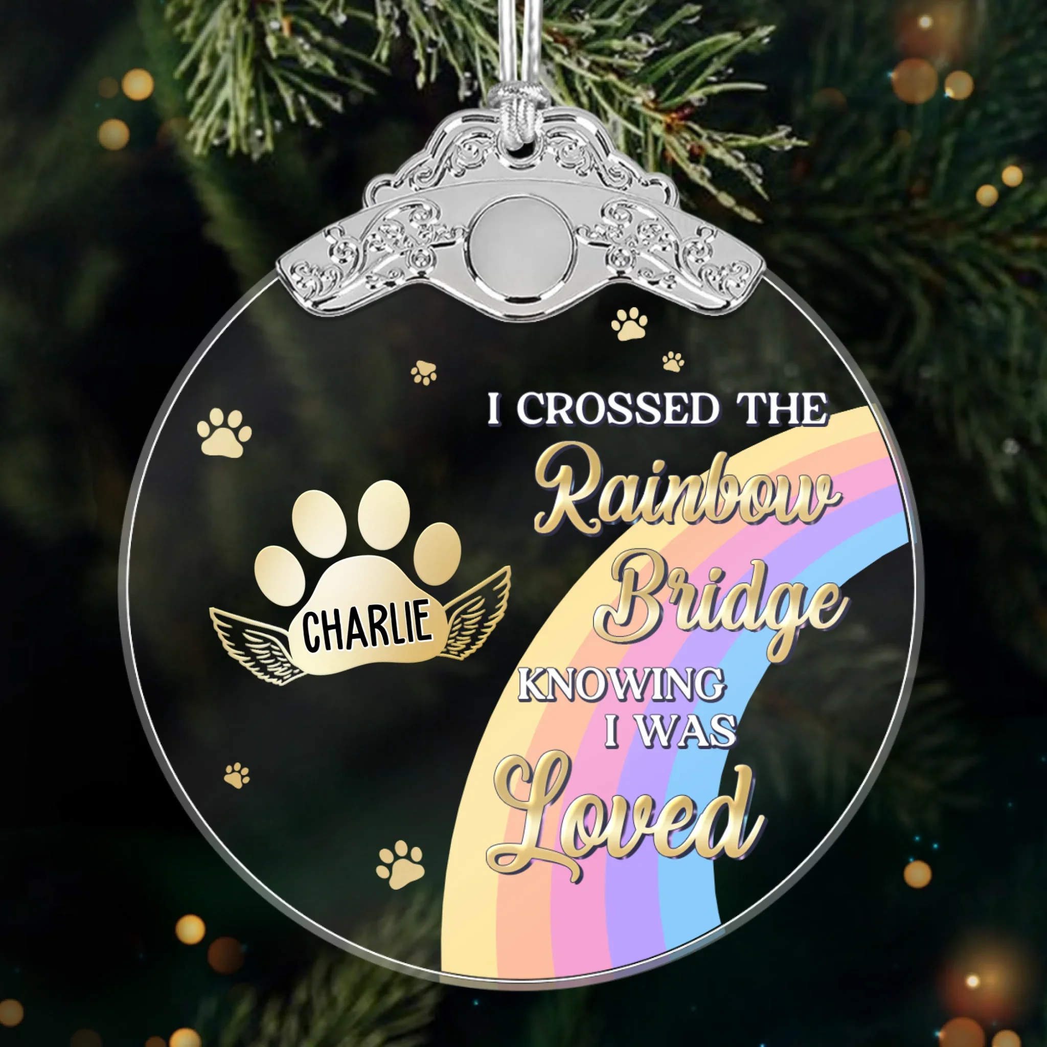 Custom Glass Ornament - Personalized Pet Christmas Memorial Sympathy Gifts For Dogs, Cats - Waiting Beyond The Rainbow Bridge - Robaser