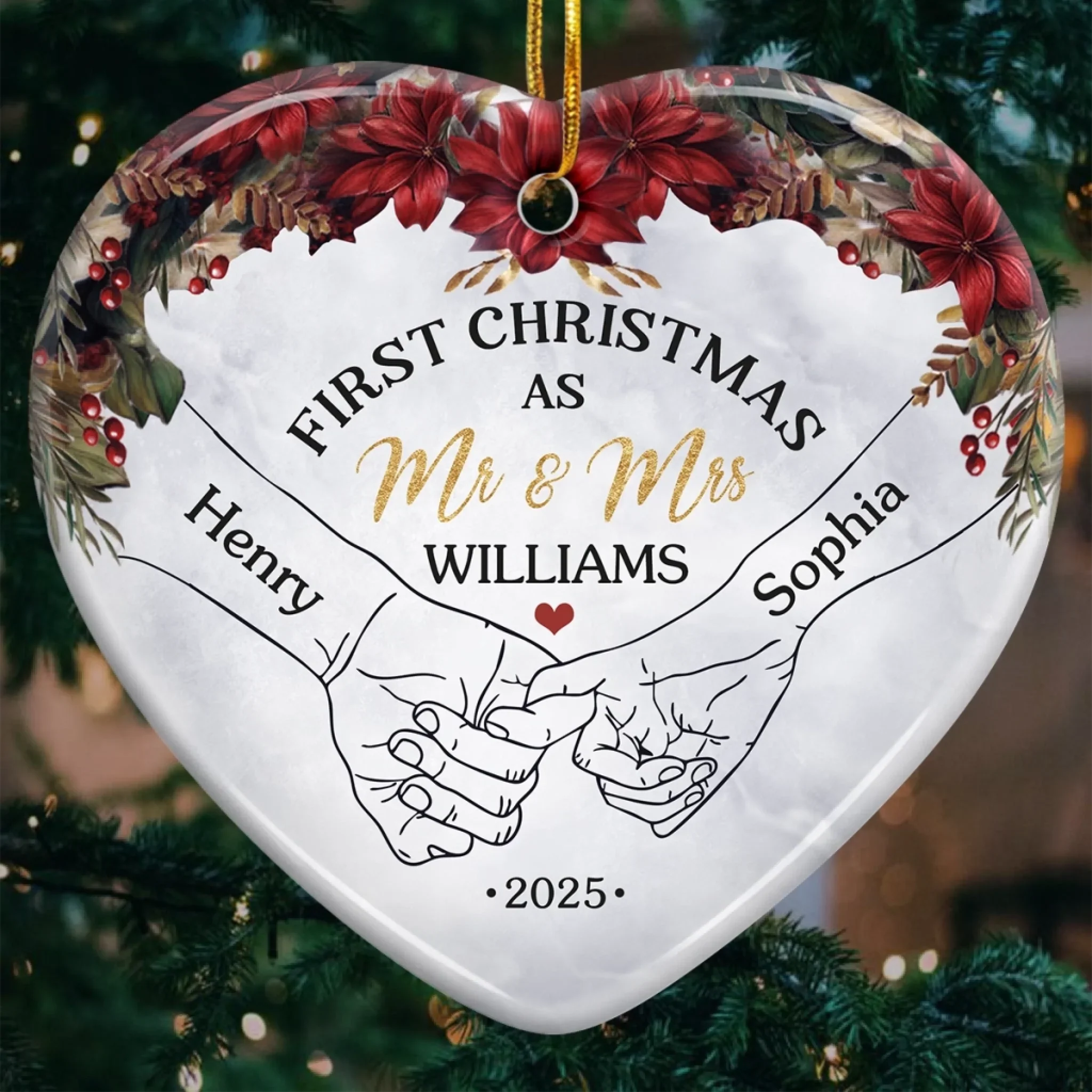 Custom Ceramic Ornament - Personalized Anniversary Christmas Wedding Gifts For Husband And Wife, Him And Her -  Forever Begins This Christmas - Robaser