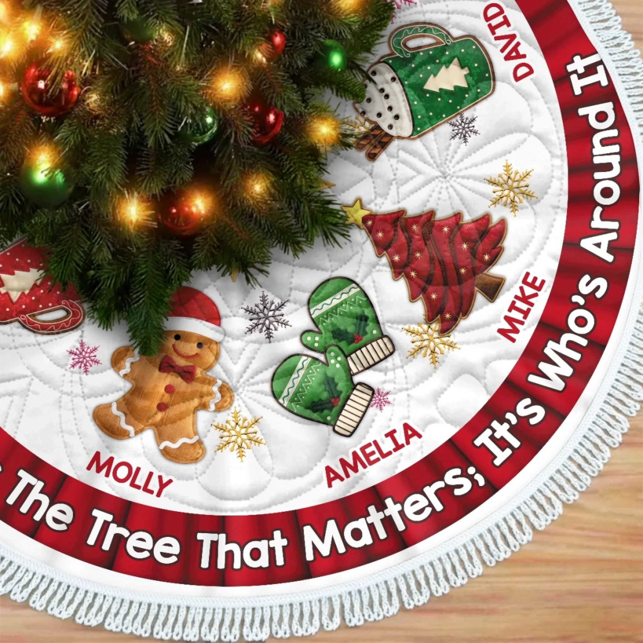 Custom Tree Skirt - Personalized Christmas Birthday Gifts For Mom, Dad, Brother, Sister, Kids - Family Together Hearts Aglow - Robaser