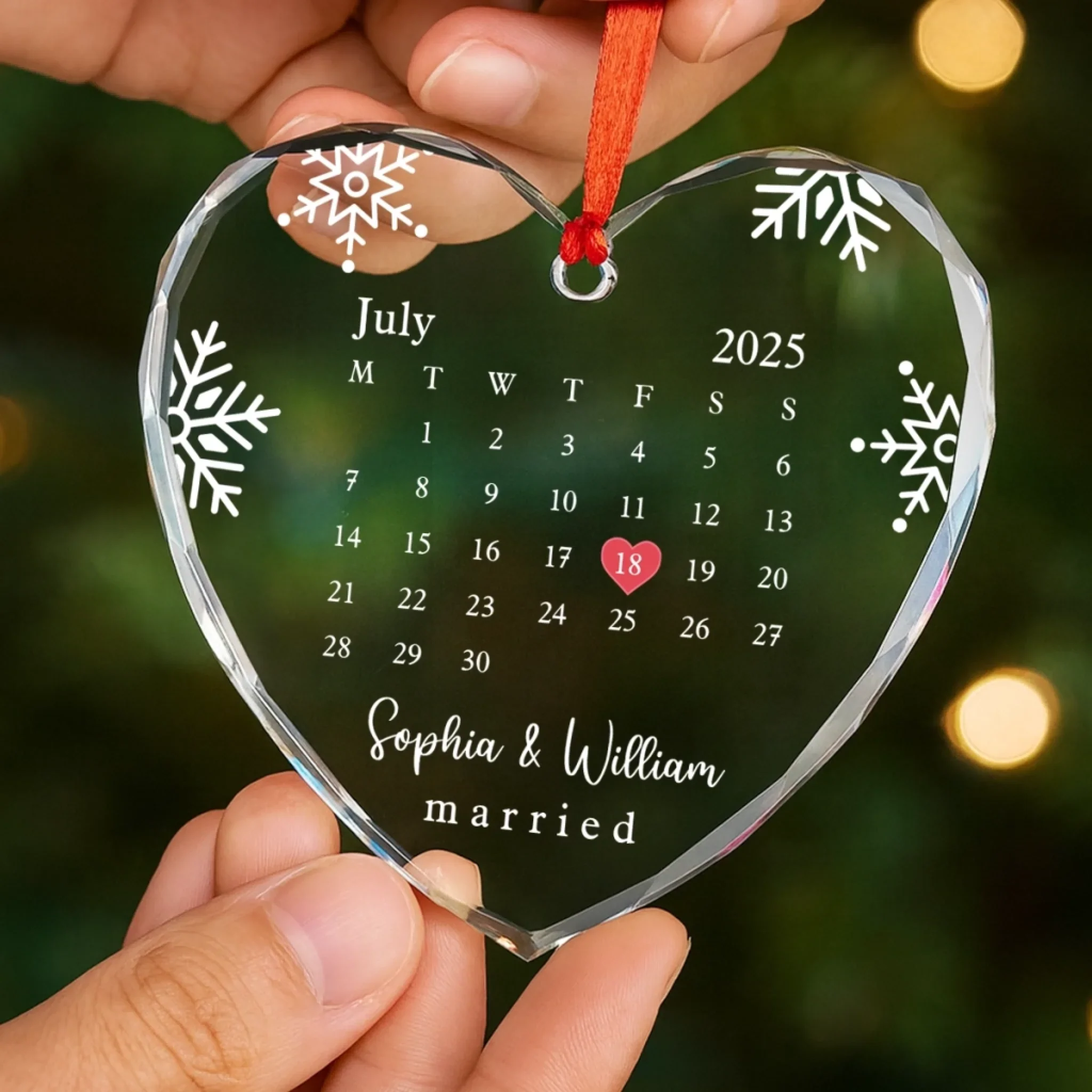 Custom Heart Glass Ornament - Personalized Anniversary Christmas Wedding Gifts For Husband And Wife, Him And Her - Married And Merry - Robaser