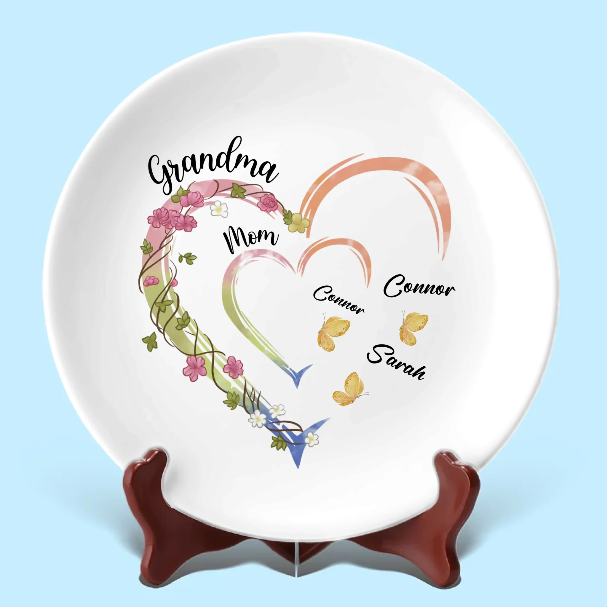 From Grandma to Mom to Us - Family Personalized Custom Ceramic Plate - Mother's Day, Gift For Mom, Grandma - Robaser