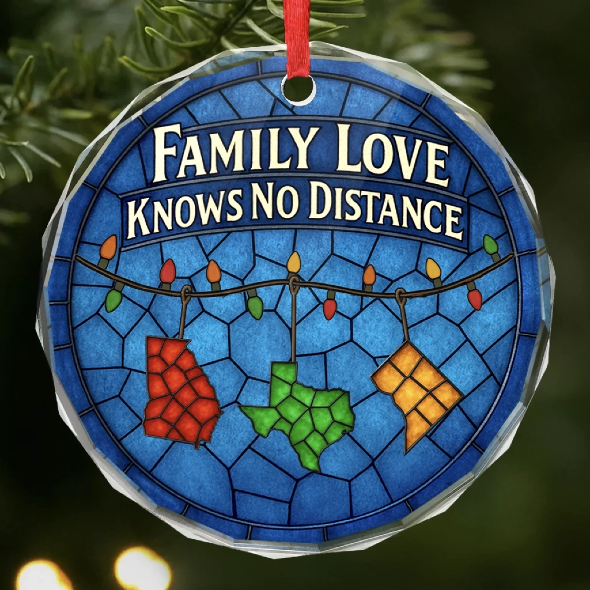 Custom Long Distance Circle Glass Ornament - Personalized Christmas Birthday Gifts For Mom, Dad, Kids - Family Love, Across Every State - Robaser