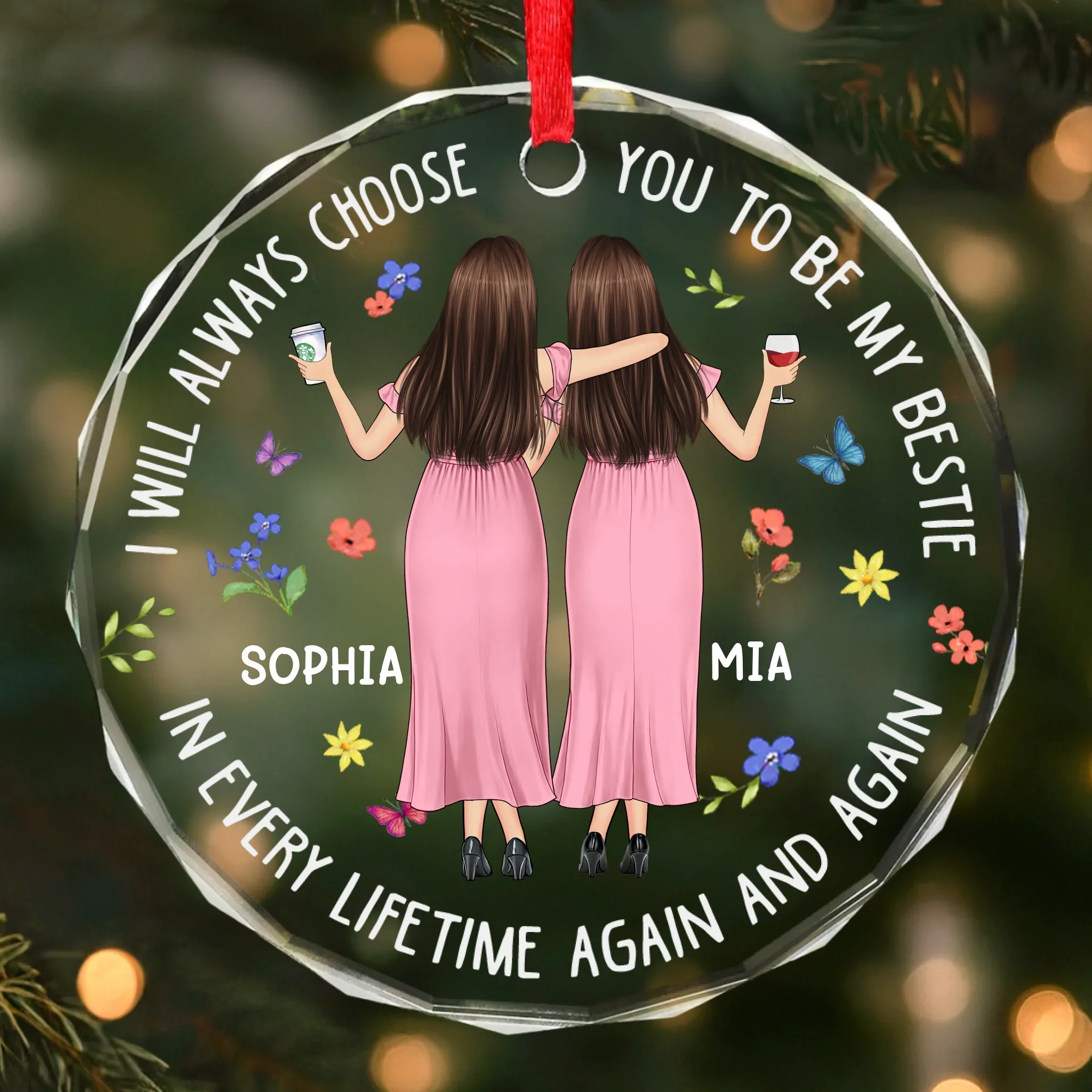 Custom Circle Glass Ornament - Personalized Best Friend Christmas Birthday Gifts For Women, Besties, Sisters, BFF - Christmas Is Better With Besties - Robaser