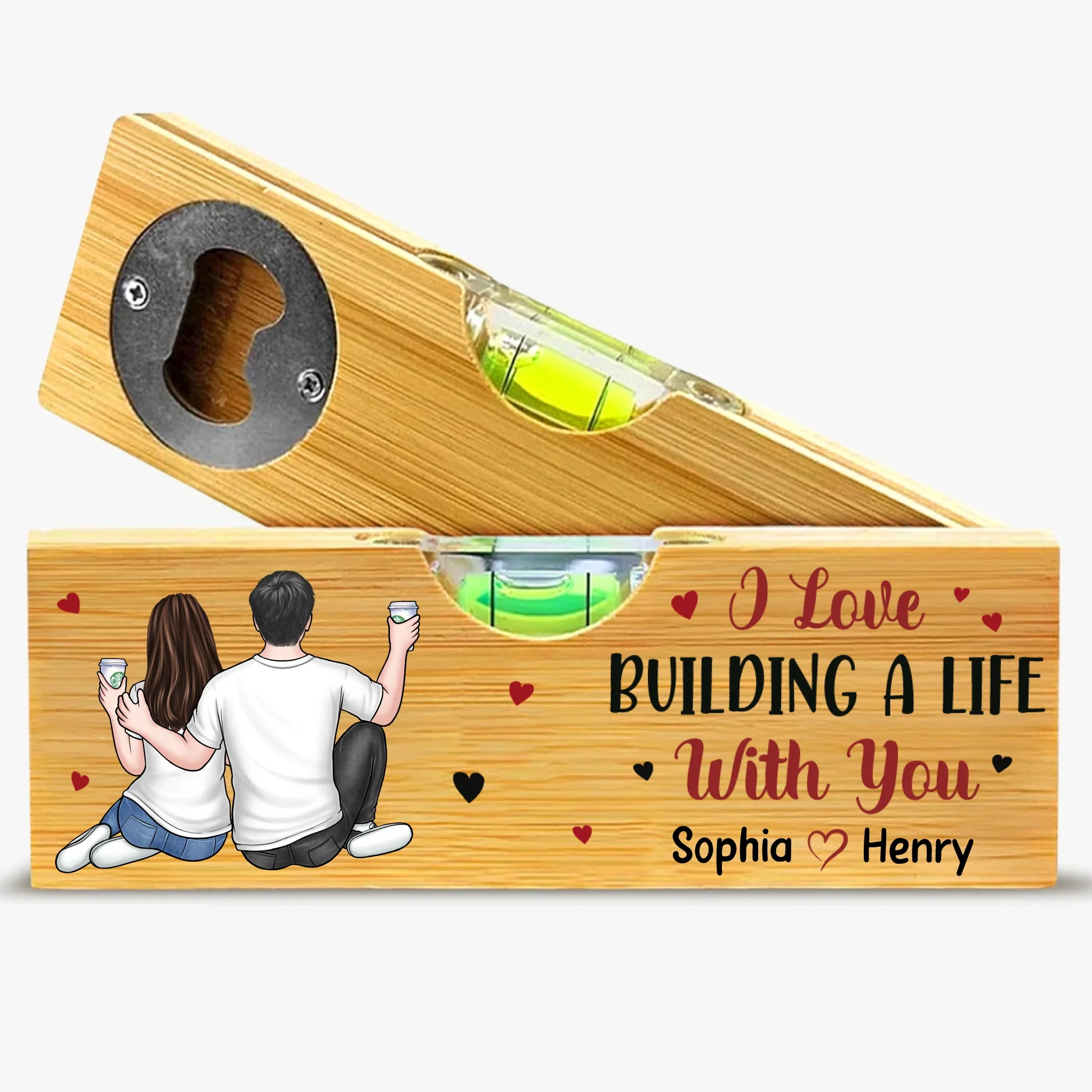 Custom Wooden Bottle Opener With Built-in Spirit Level - Personalized Anniversary Wedding Gifts For Husband And Wife, Him And Her - Still Falling For You - Robaser