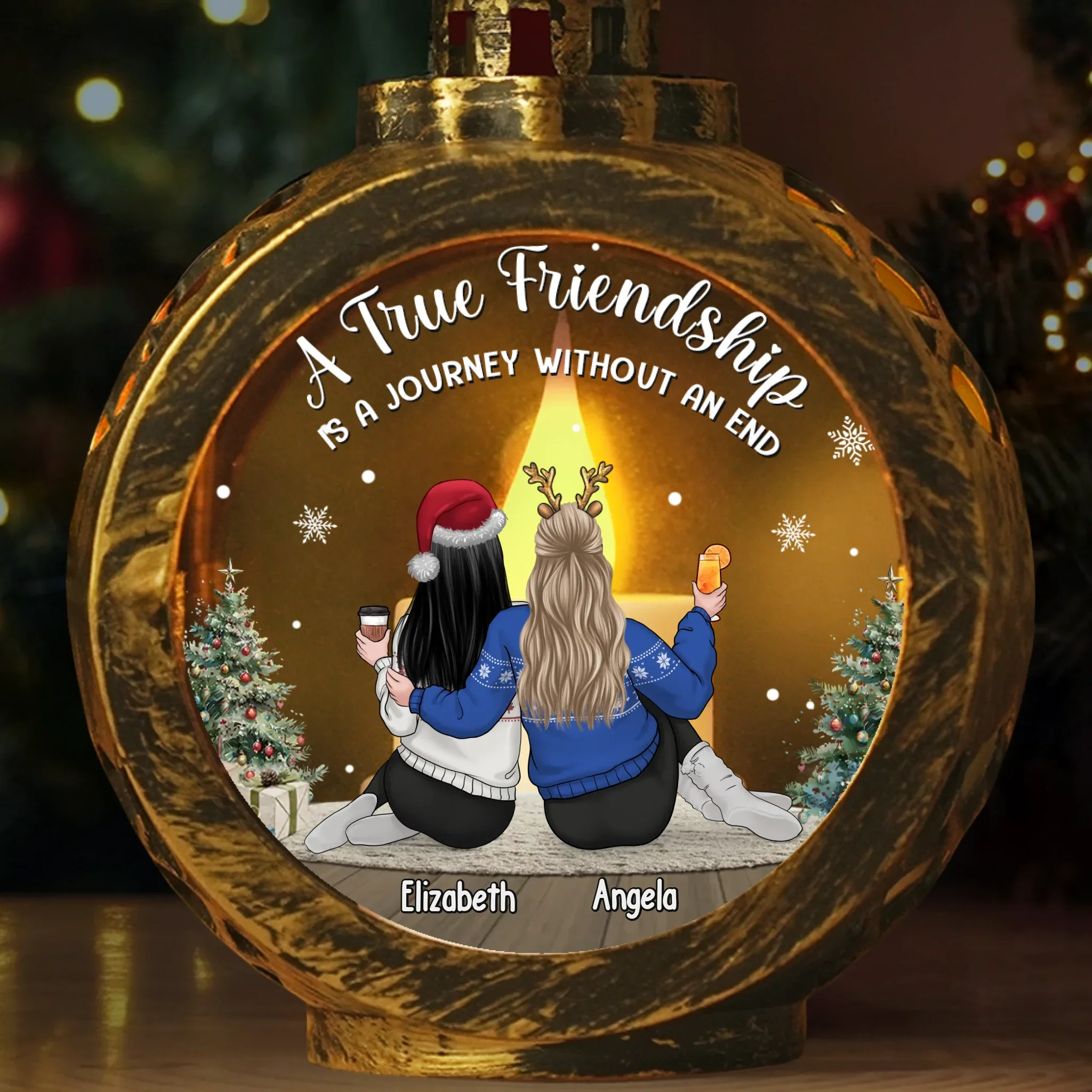 Custom Candlelight Lantern Ornament -  Personalized Best Friend Christmas Birthday Gifts For Women, Besties, Sisters, BFF - Bestie Bonds Glow Through Time - Robaser