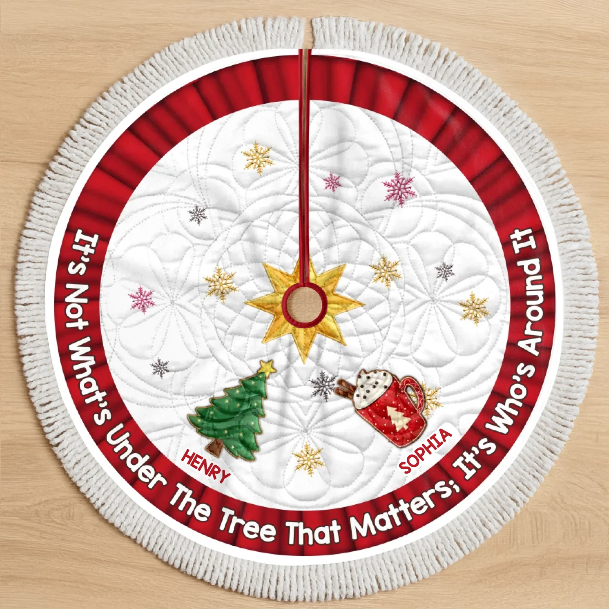 Custom Tree Skirt - Personalized Christmas Birthday Gifts For Mom, Dad, Brother, Sister, Kids - Family Together Hearts Aglow - Robaser