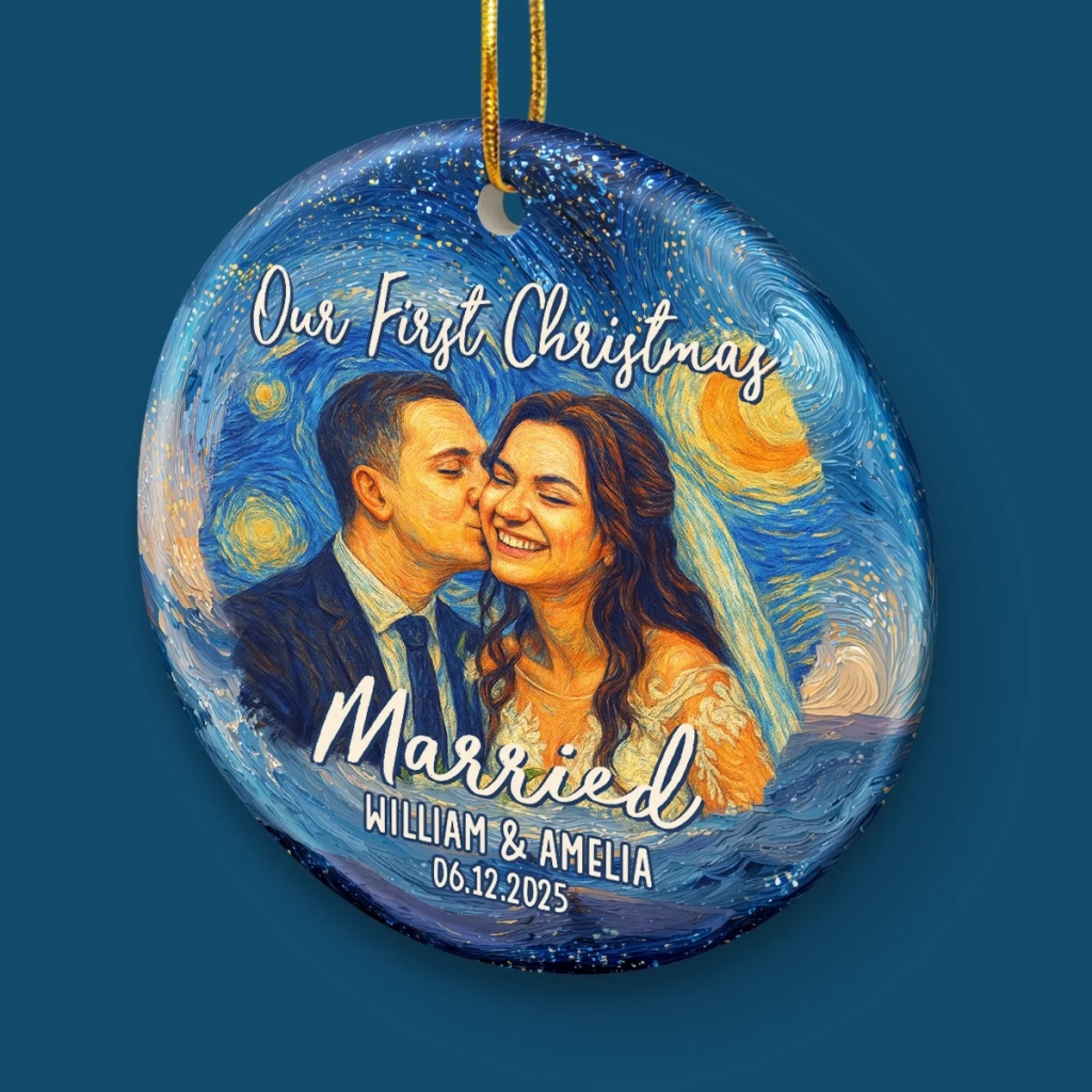 Custom Photo Ceramic Ornament - Personalized Anniversary Christmas Wedding Gifts For Husband And Wife, Him And Her - Jingle Bells And Wedding Bells - Robaser