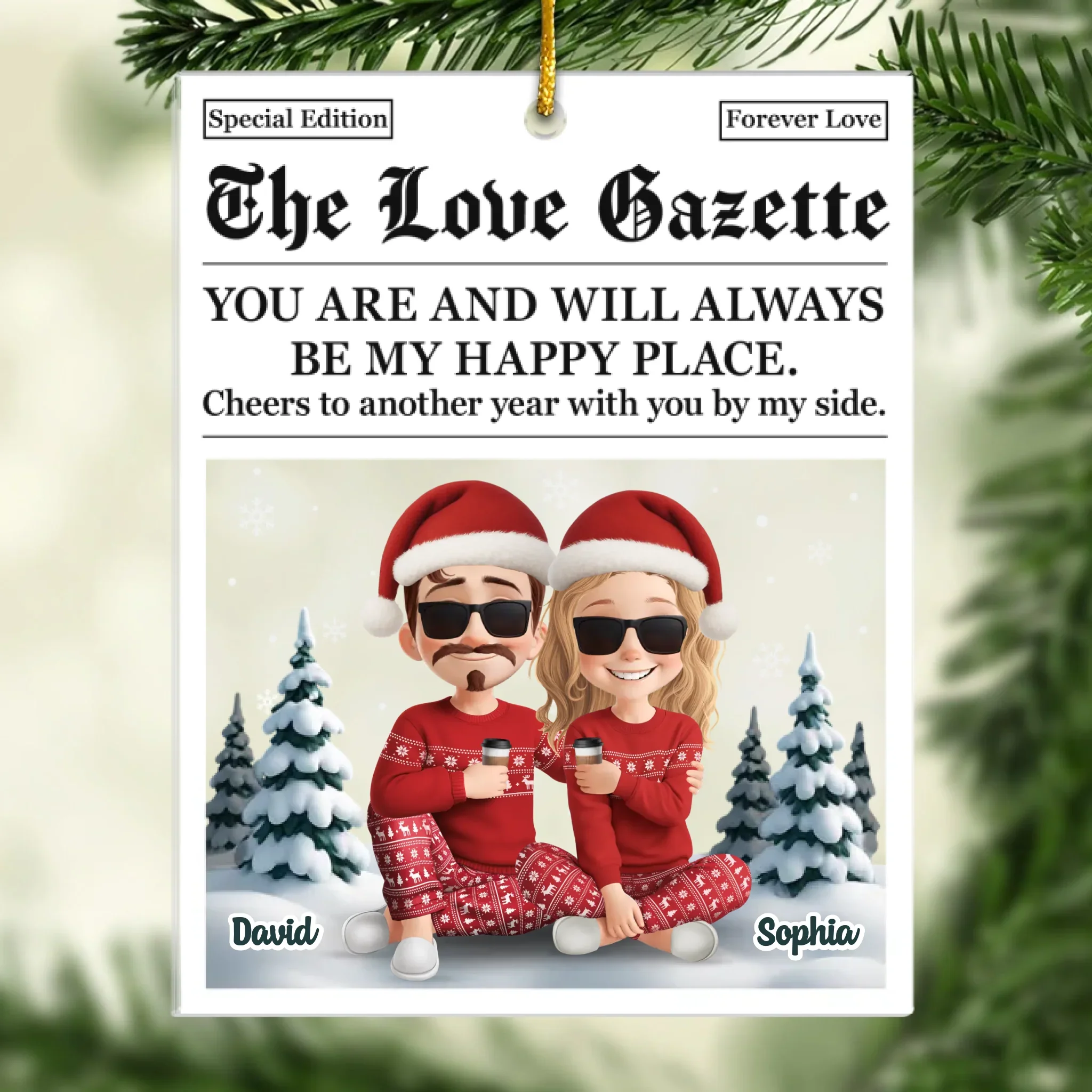 Custom Acrylic Ornament - Personalized Anniversary Christmas Wedding Gifts For Husband And Wife, Him And Her - Love In Bold Letters - Robaser