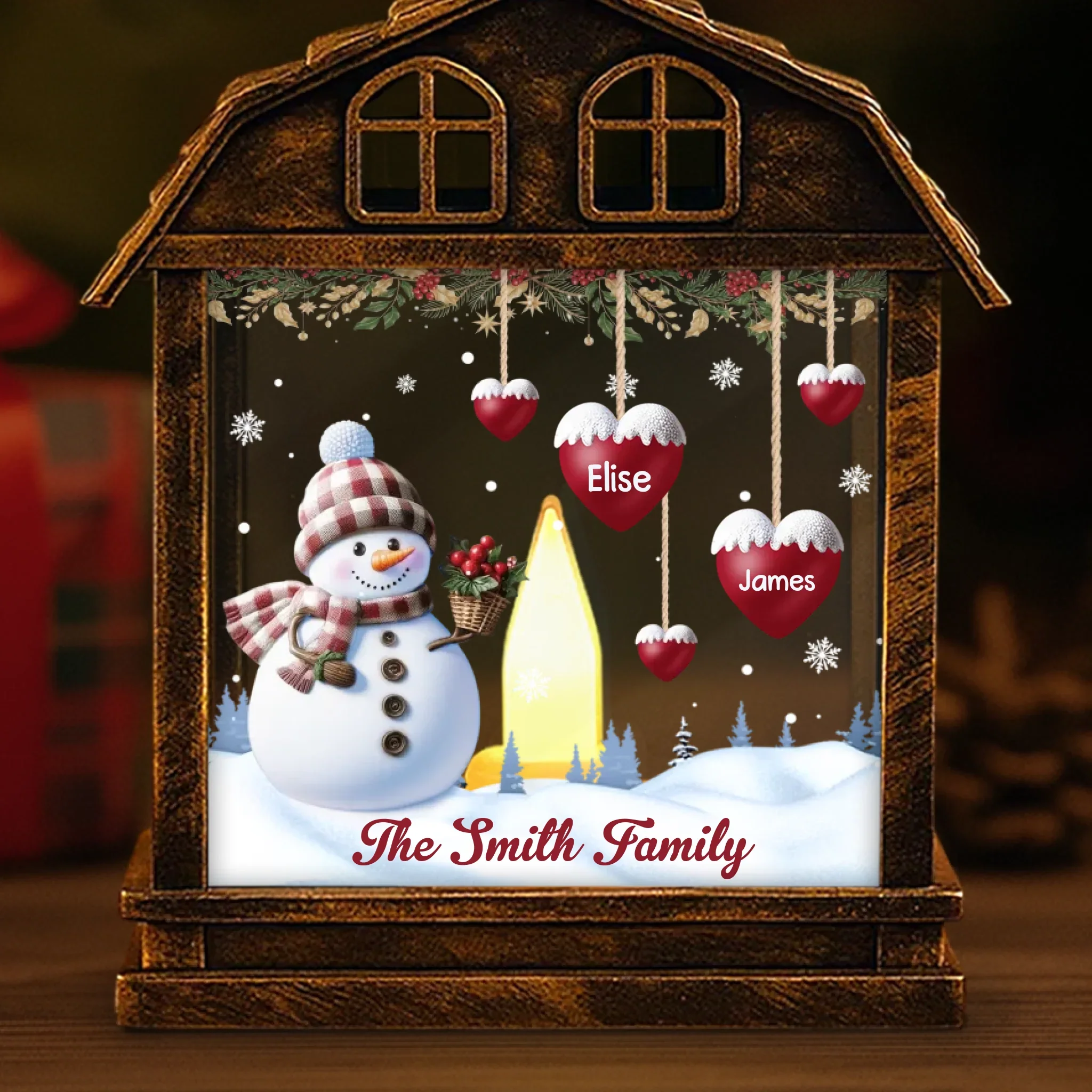 Custom Snowman LED Tabletop Lantern Light - Personalized Christmas Birthday Gifts For Mom, Dad, Brother, Sister, Kids - Frosty Nights Warm Hearts - Robaser