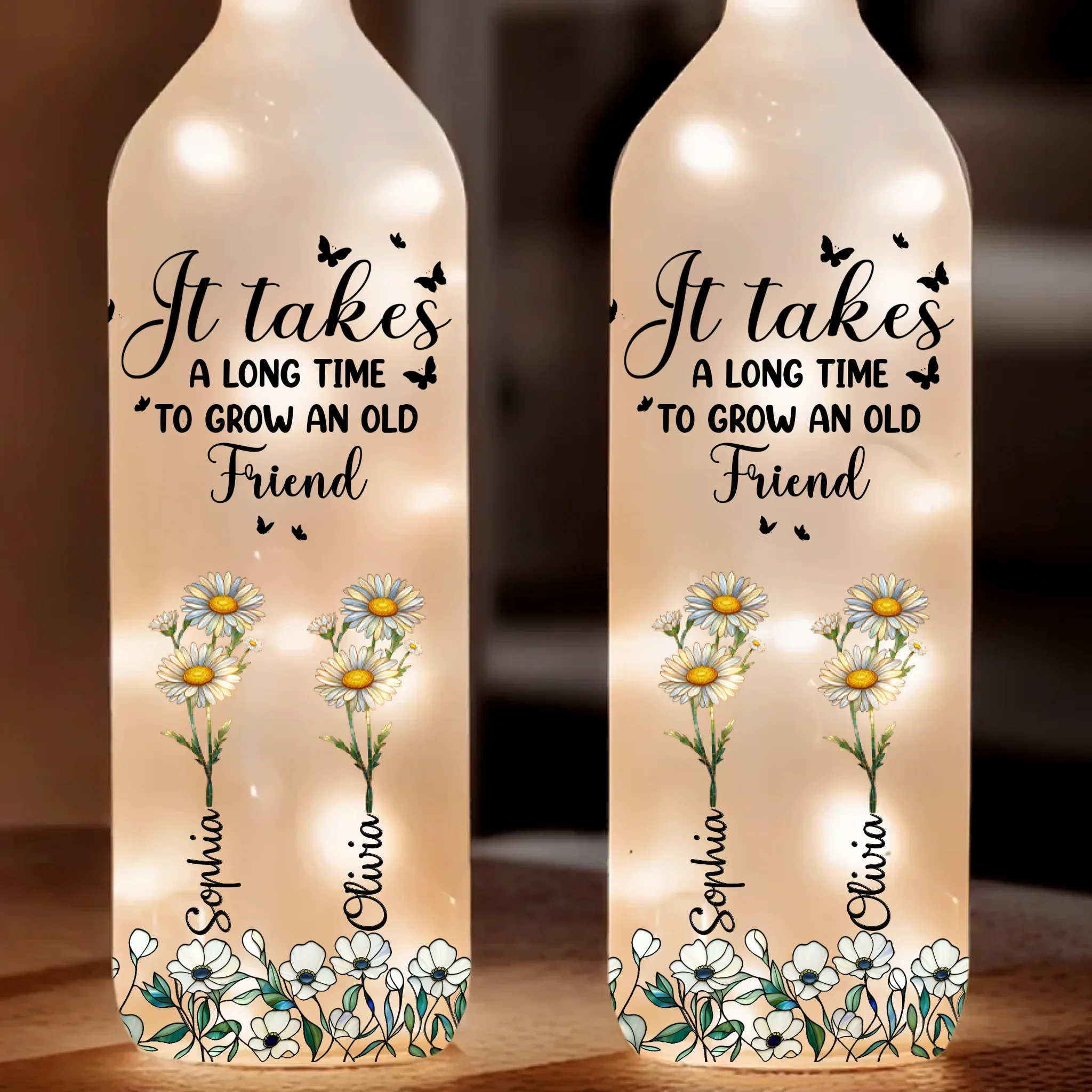 Custom Bottle Lamp - Personalized Best Friend Birthday Gifts For Women, Besties, Sisters, BFF - Friendship That Grows With Time - Robaser