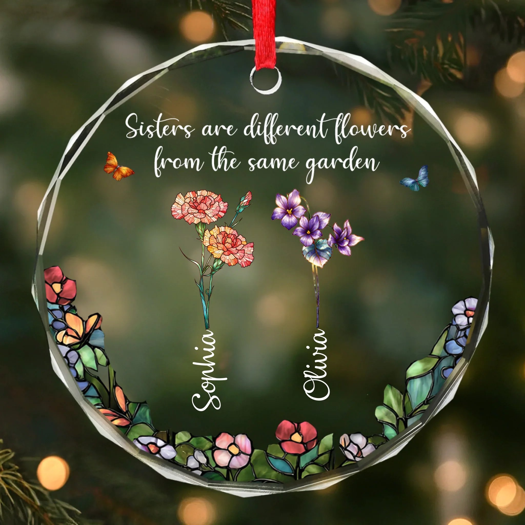 Custom Circle Glass Ornament - Personalized Christmas Best Friend Birthday Gifts For Women, Besties, Sisters, BFF - Sisters By Heart, Friends By Choice - Robaser