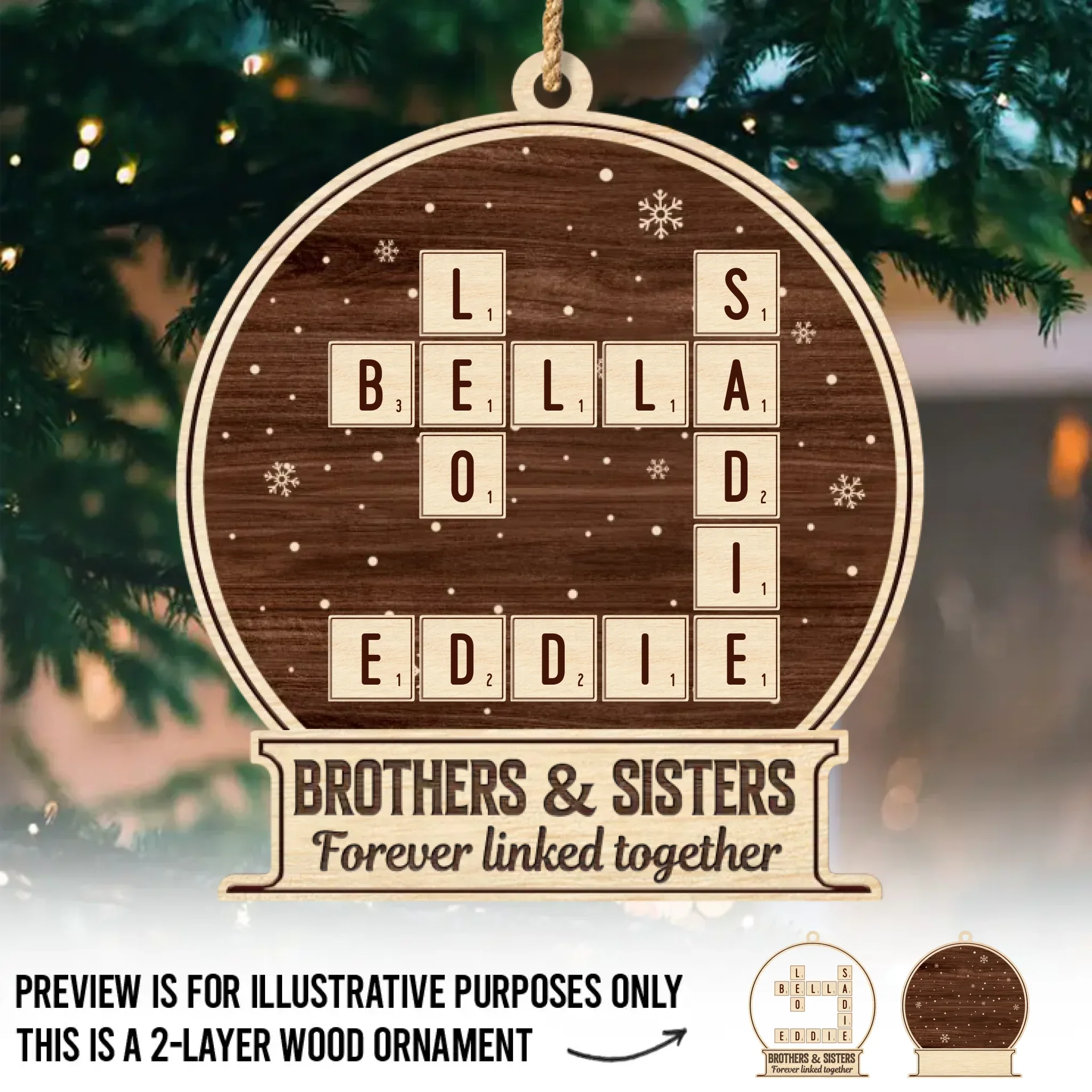Custom Double Layer Wooden Ornament - Personalized Christmas Birthday Gifts For Brother, Sister - Laughter Flows When We Are Together - Robaser