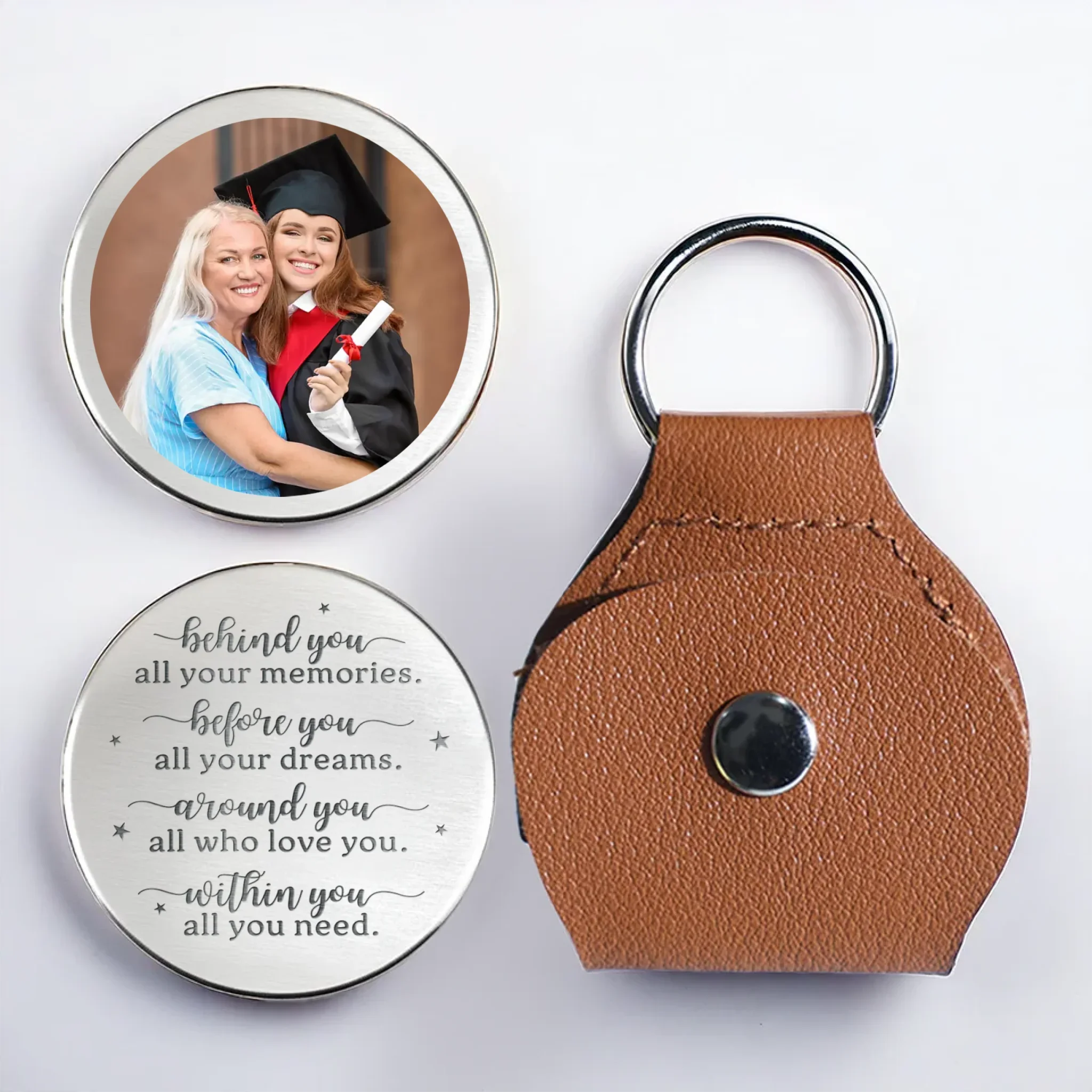Custom Photo Caps Off To Your Journey - Family Personalized Custom Pocket Hug - Graduation Gift For Family Members, Siblings, Brothers, Sisters - Robaser