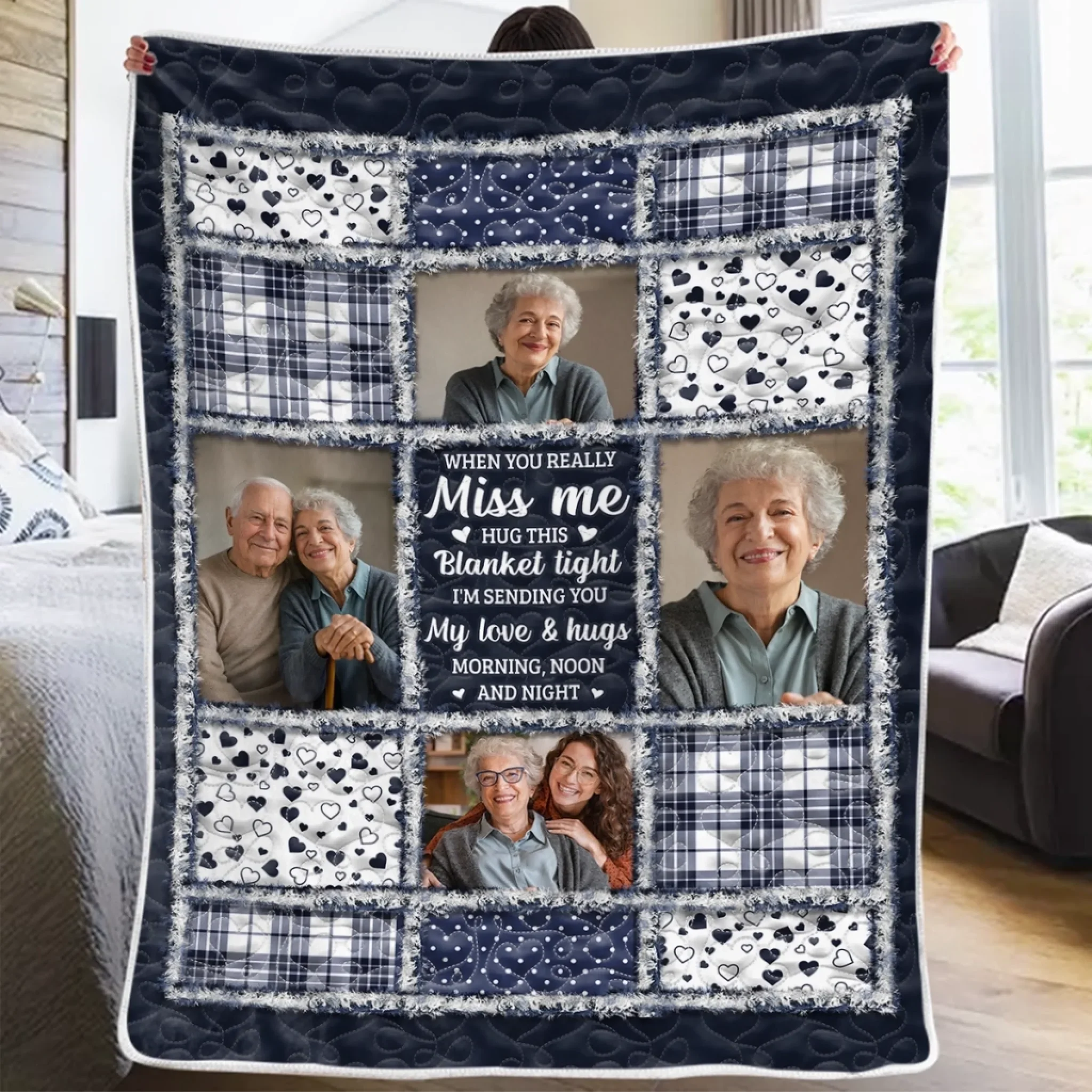 Custom Photo Blanket - Personalized Christmas Memorial Sympathy Gifts For Loss Of Mom, Dad - The Light of Your Love Guides Me - Robaser