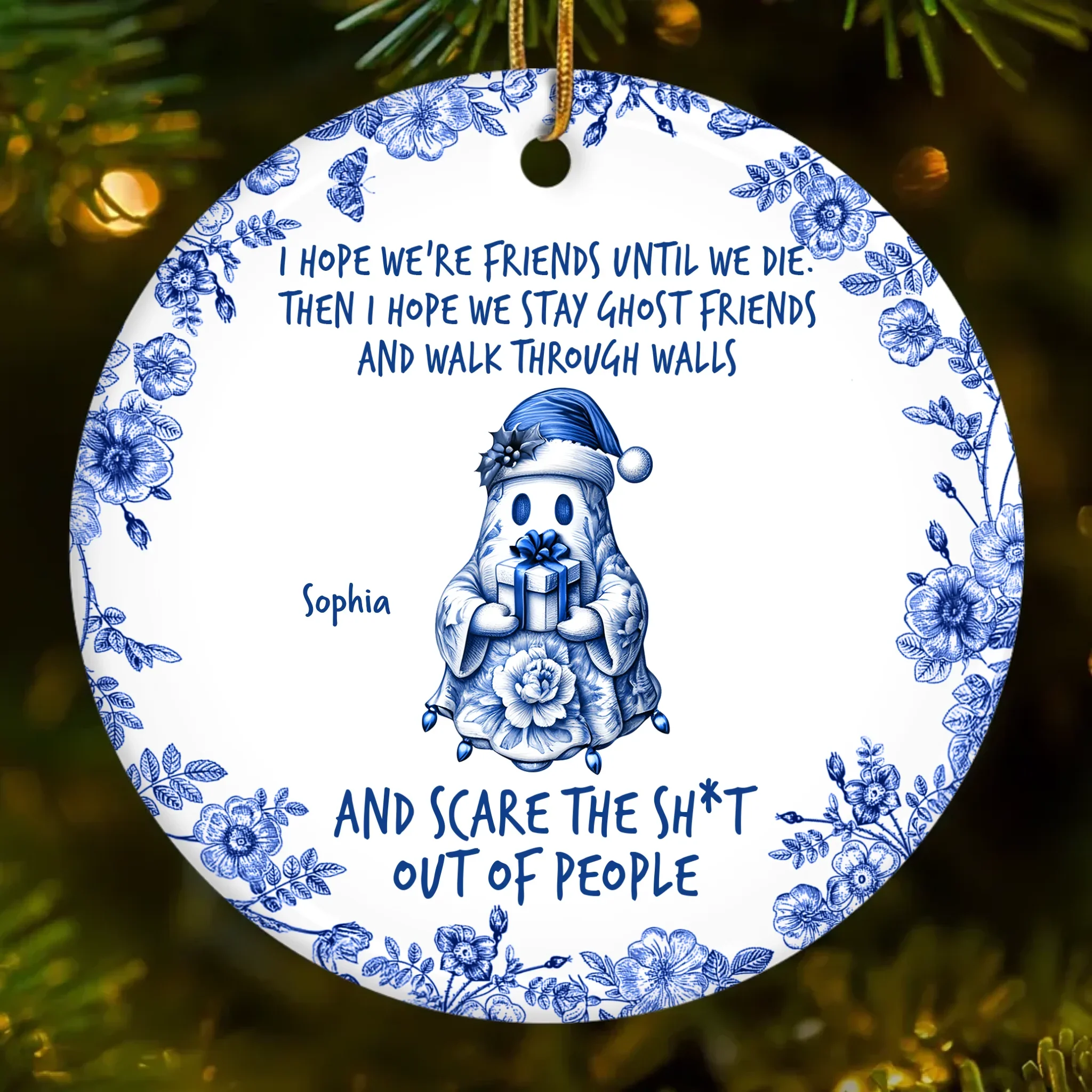 Custom Ceramic Ornament - Personalized Best Friend Christmas Birthday Gifts For Women, Besties, Sisters, BFF - Ghost Besties Forever - Robaser