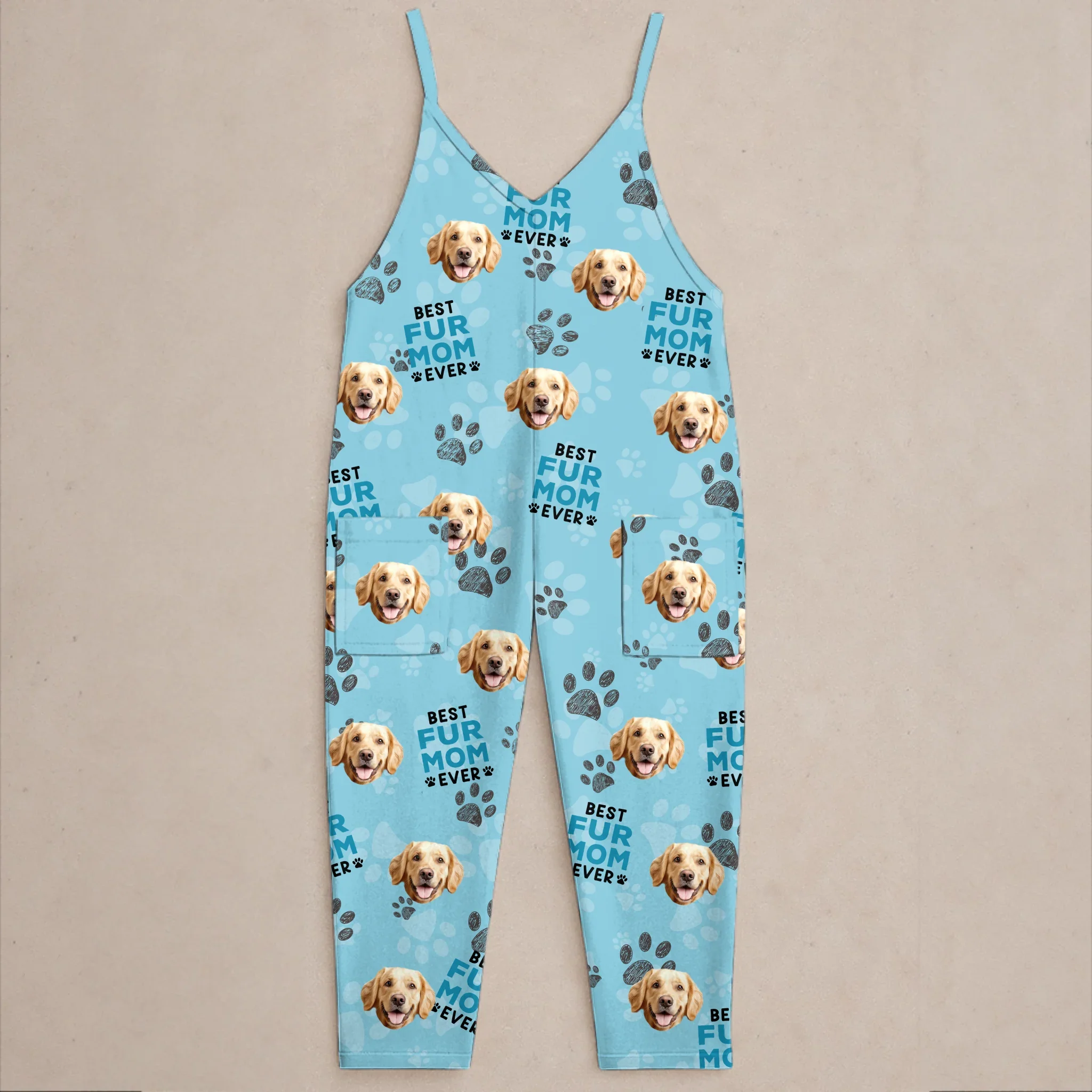 Custom Photo Casual Loose Overalls Jumpsuit - Personalized Summer Vacation And Travel Gifts For Dog Cat Lovers, Dog Dad And Mom, Cat Owners - Island Vibes, Puppy Tides - Robaser