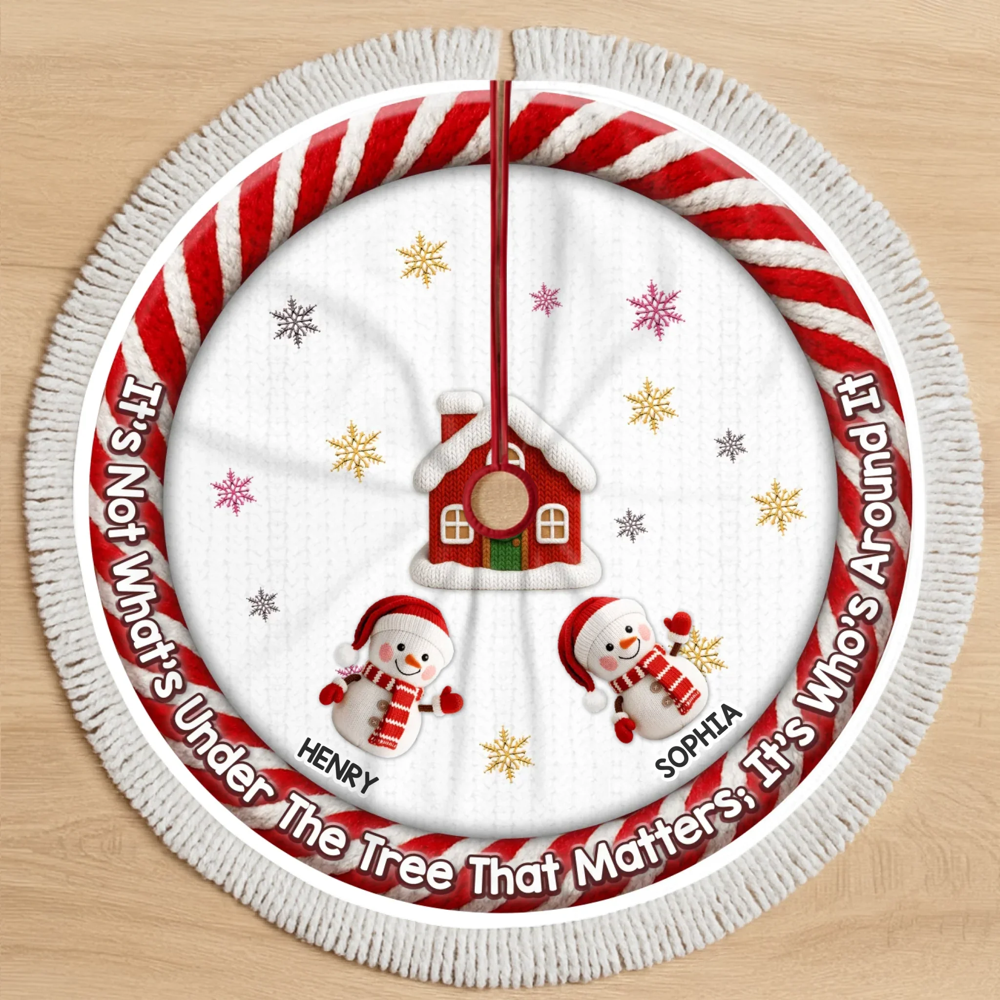 Custom Crochet Snowman Tree Skirt - Personalized Christmas Birthday Gifts For Mom, Dad, Brother, Sister, Kids - Our Christmas Our Story - Robaser