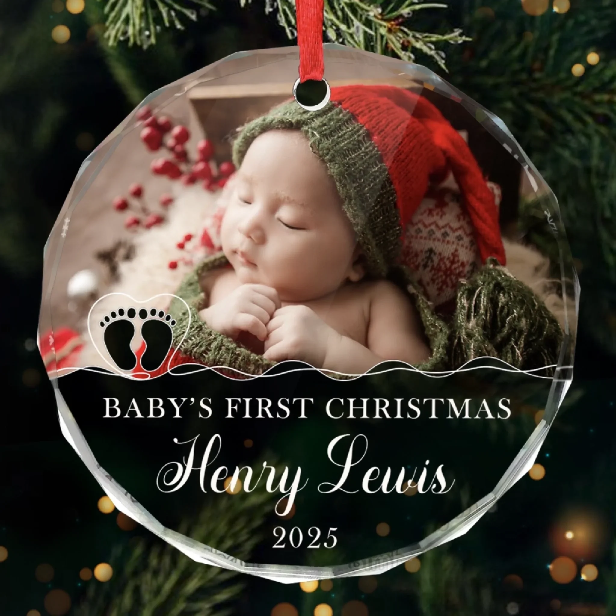 Custom Photo Baby First Christmas Glass Ornament - Personalized Christmas Baby Shower, Gifts For New Moms, New Dads, New Parents - Our Holiday Angel - Robaser