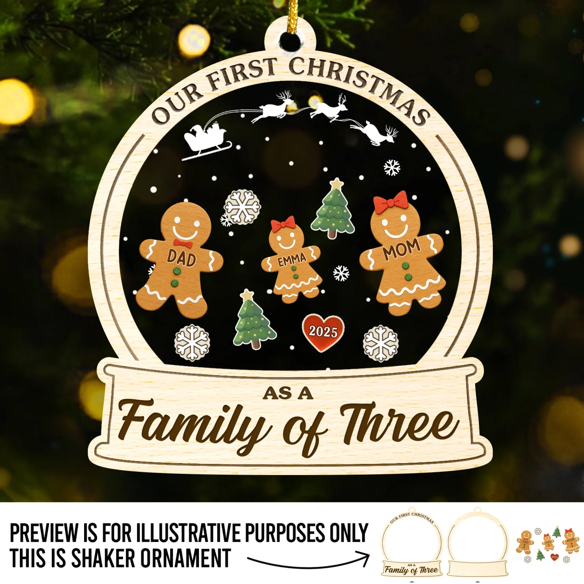 Custom 3 Layers Shaker Ornament - Personalized Christmas Birthday Gifts For Mom, Dad, Kids - Baking Memories, Sprinkling Love - Robaser