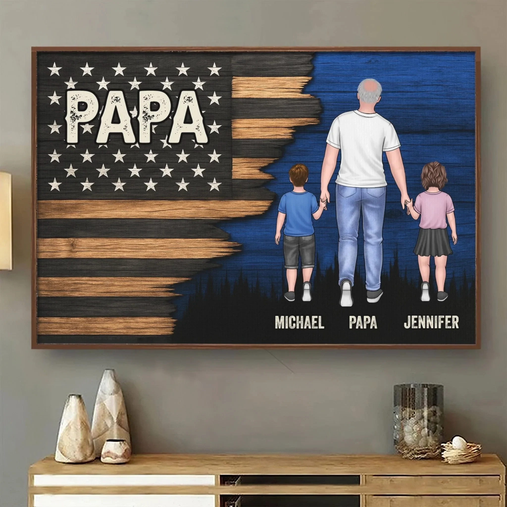 Held By Your Hands, Guided By Your Heart - Family Personalized Custom Horizontal Poster - Father's Day, Gift For Dad, Grandpa - Robaser