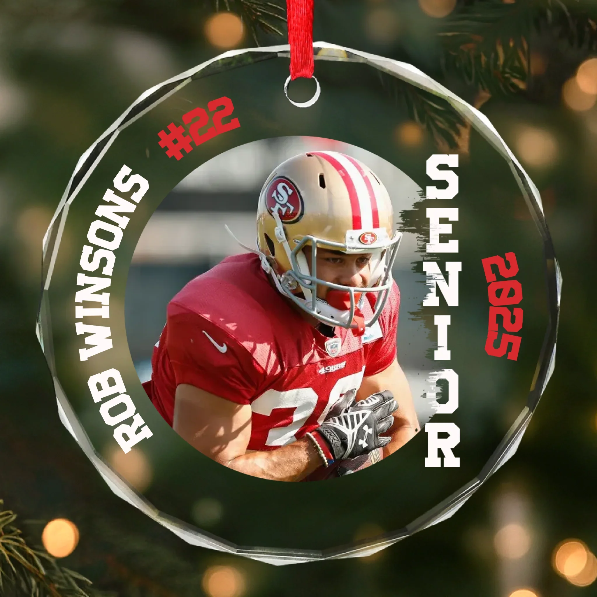 Custom American Senior Football Glass Ornament - Personalized Gift For Birthday, Football Football Lovers, NFL Fans, Sport Lovers, Senior Graduation Gift, Christmas Gifts, Christmas Decoration - Senior Year Under The Lights - Robaser