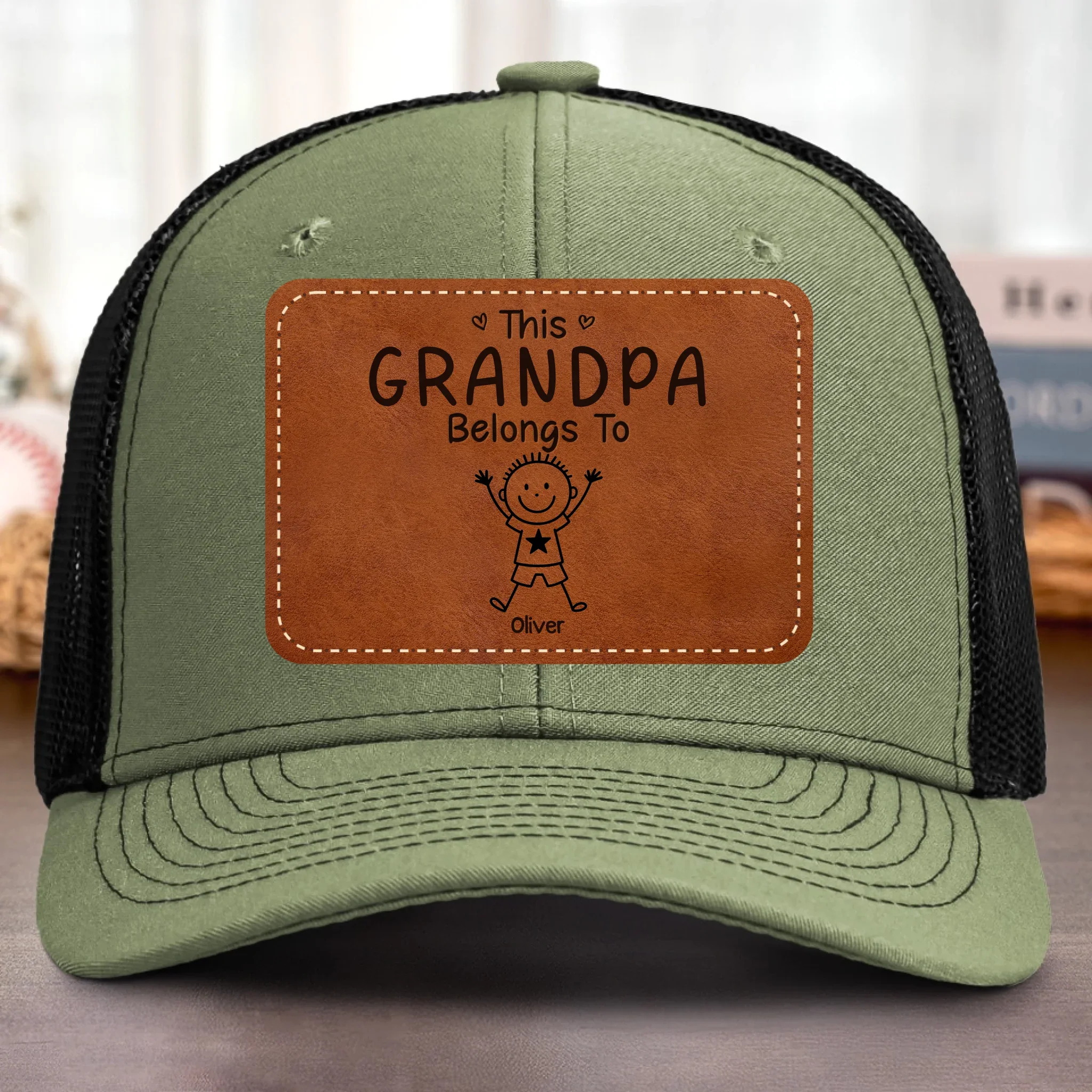 Custom Shaped Leather Patch Hat - Personalized Birthday Gifts For Dad, Grandpa - Holding Family Close Every Day - Robaser