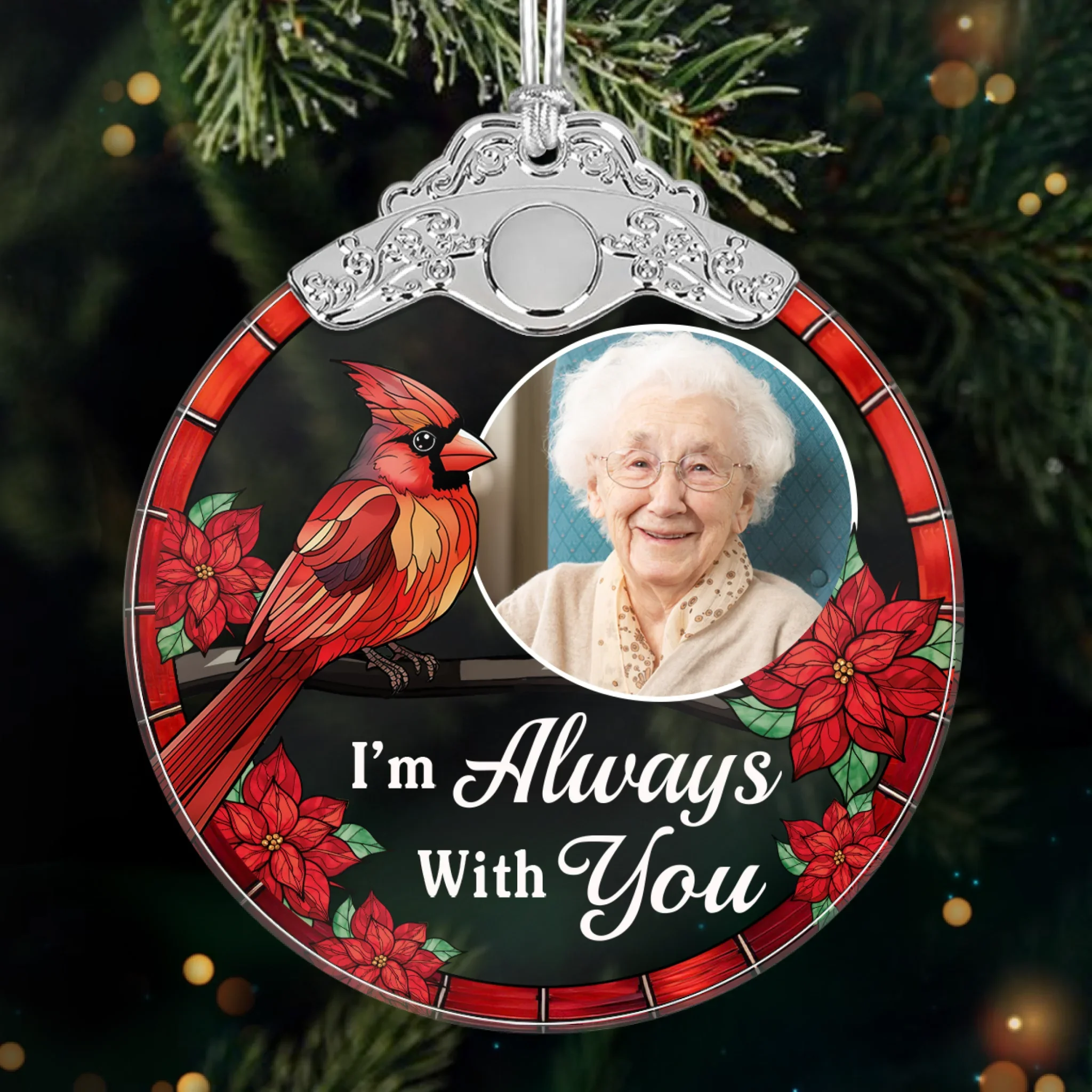 Custom Photo Glass Ornament - Personalized Christmas Memorial Sympathy Gifts For Loss Of Mom, Dad - No Distance Between Our Hearts - Robaser