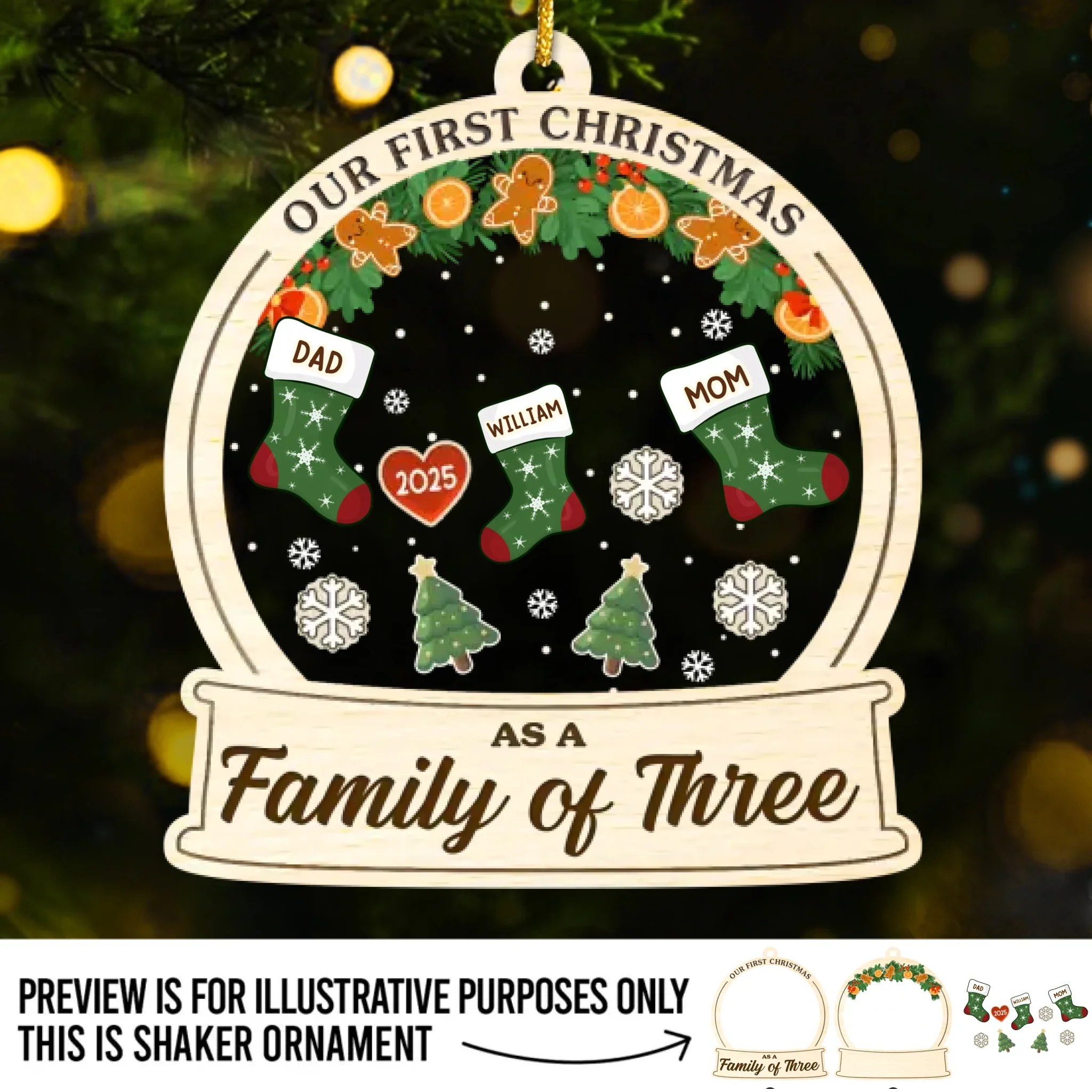 Custom First Christmas 3 Layers Shaker Ornament - Personalized Christmas Birthday Gifts For Mom, Dad, Brother, Sister, Kids - Together Is Our Best Gift - Robaser