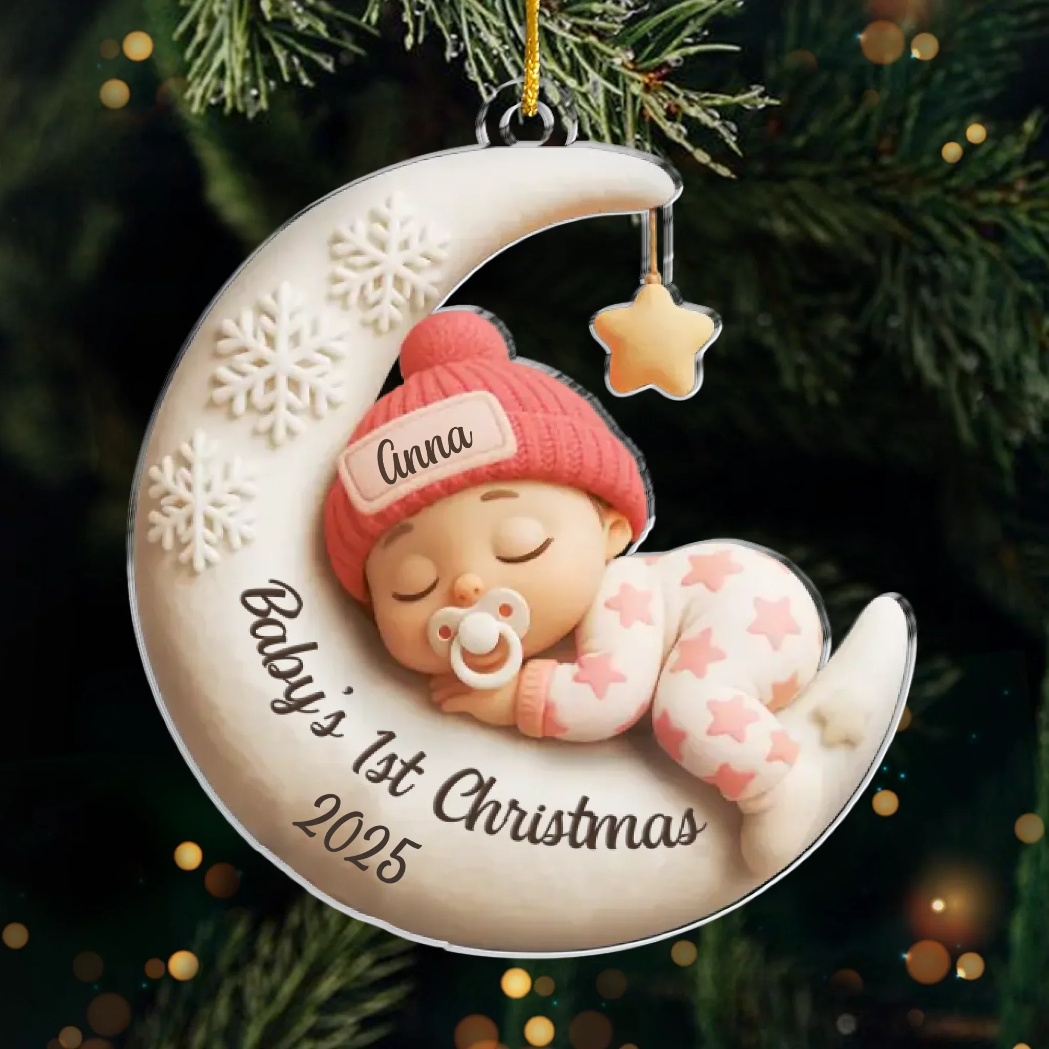 Custom First Christmas Acrylic Ornament - Personalized Christmas Baby Shower, Gender Reveal Gifts For New Moms, New Dads, New Parents - Love Born This Year - Robaser