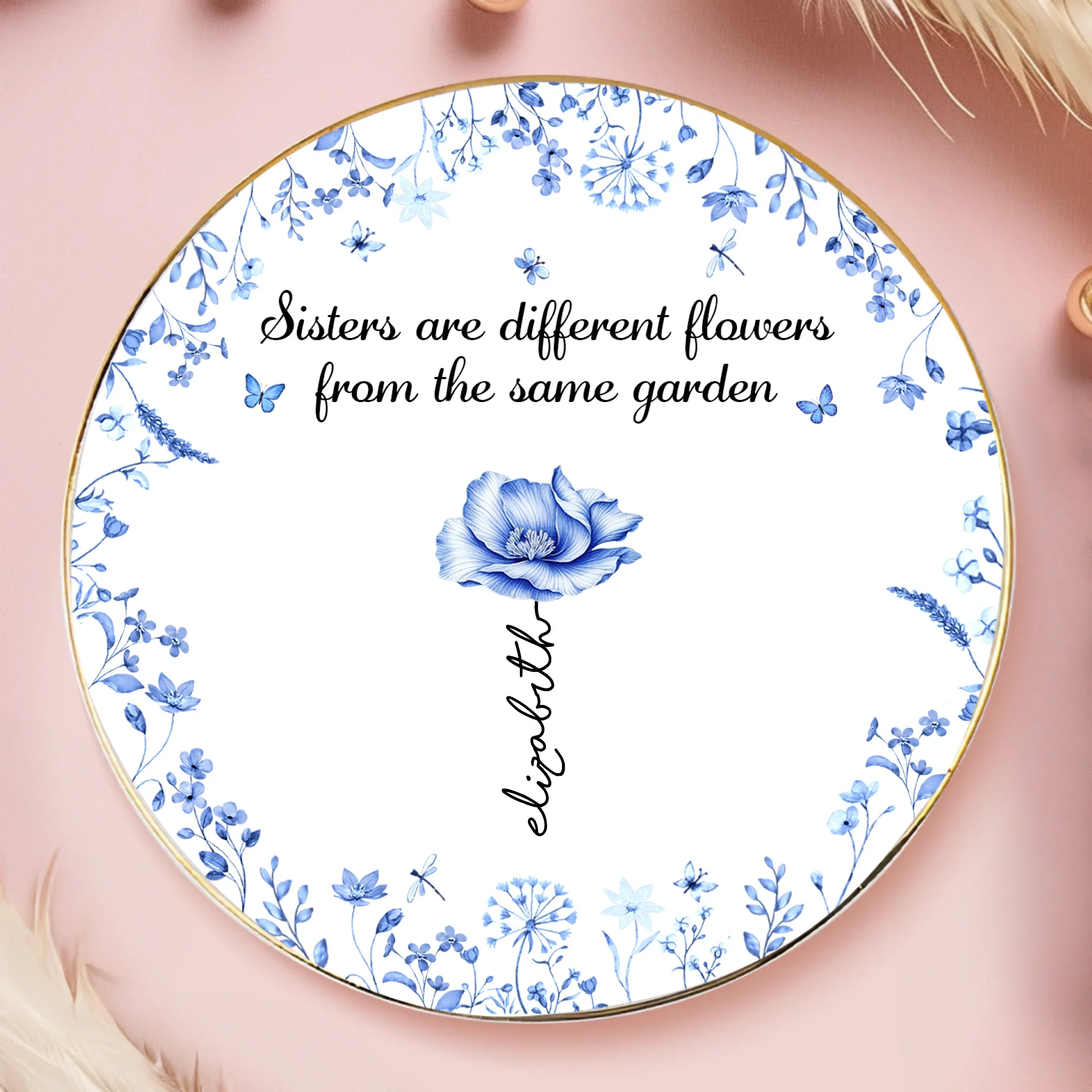 Custom Full-Print Round Jewelry Dish - Personalized Best Friend Birthday Gifts For Women - Unique Blooms From One Shared Garden - Robaser