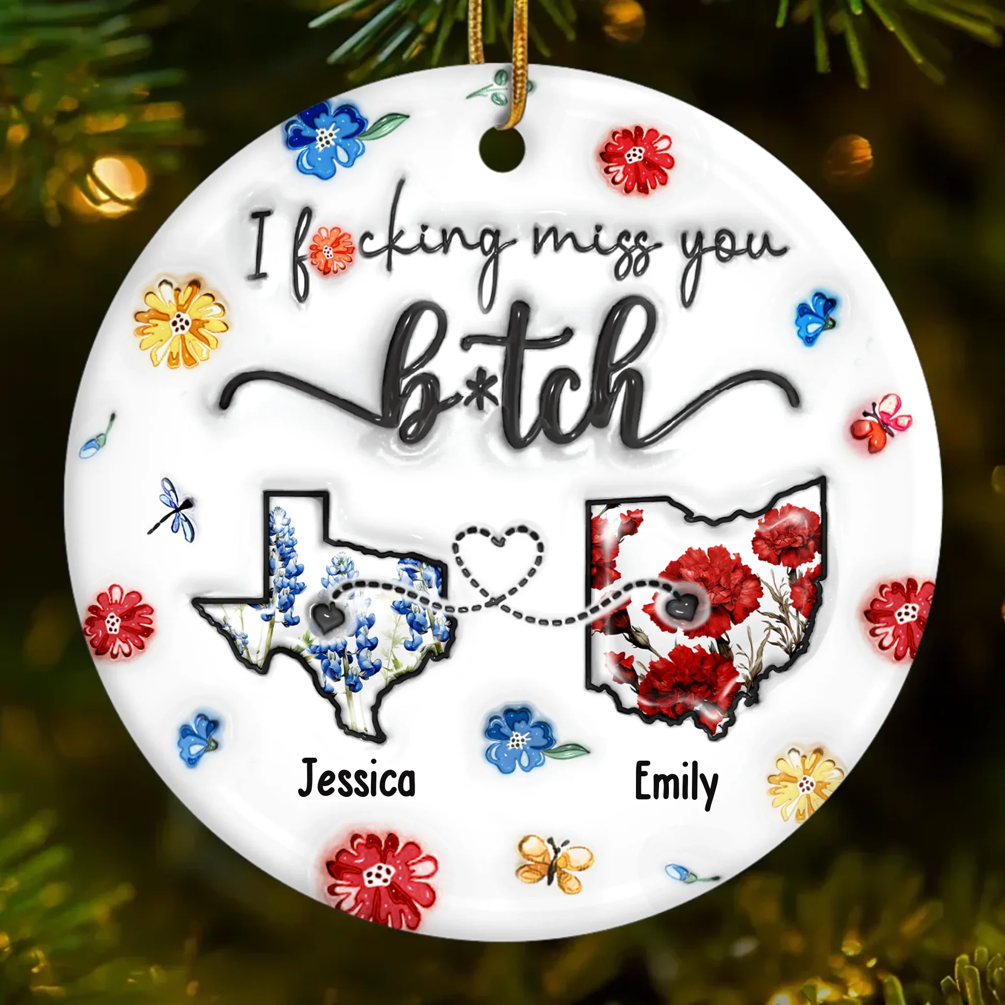 Custom Long Distance Ceramic Ornament - Personalized Best Friend Christmas Birthday Gifts For Women, Besties, Sisters, BFF - From State To State, Always My Mate - Robaser