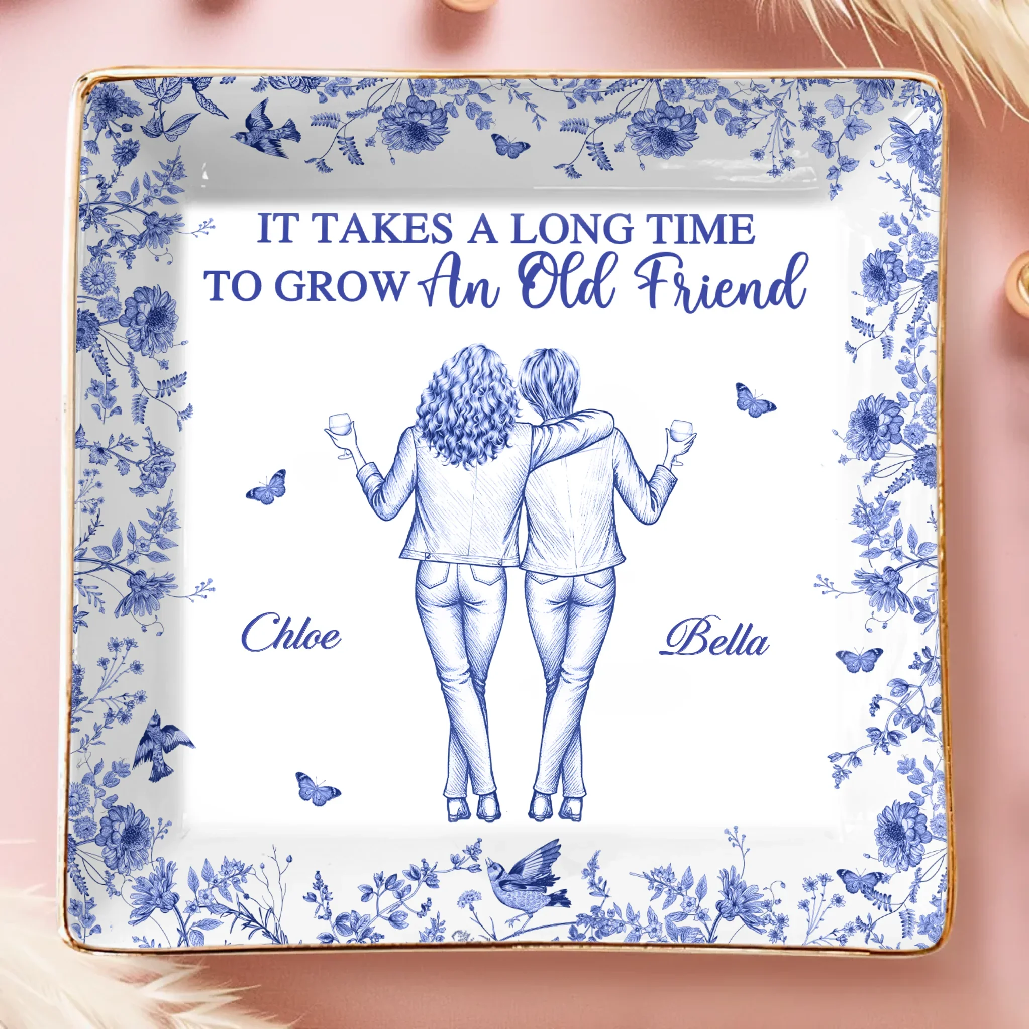 Custom Full-Print Jewelry Dish - Personalized Best Friend Birthday Gifts For Women, Besties, Sisters, BFF  - A Bond That Lasts Forever - Robaser