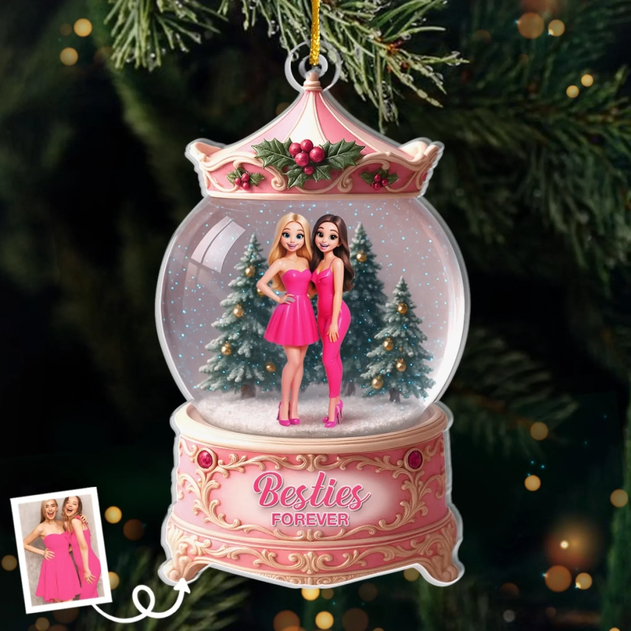 Custom Photo Acrylic Ornament - Personalized Christmas Best Friend Birthday Gifts For Women, Besties, Sisters, BFF - Snowy Days, Endless Friendship - Robaser