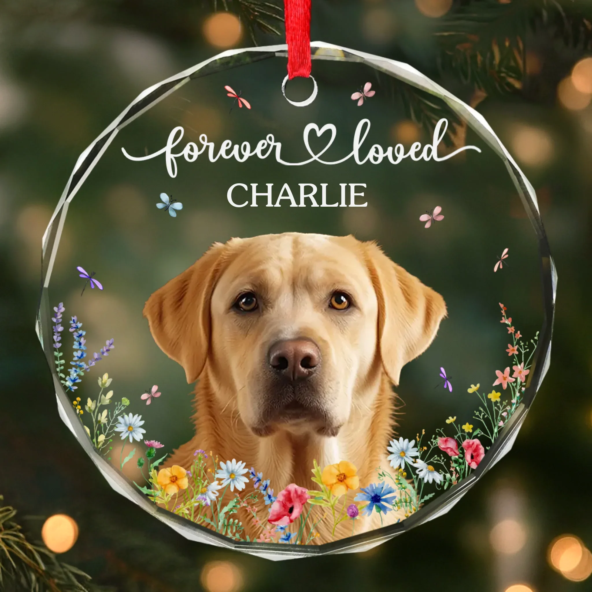 Custom Photo Circle Glass Ornament - Personalized Pet Christmas Memorial Sympathy Gifts For Dogs, Cats - Love That Never Fades - Robaser
