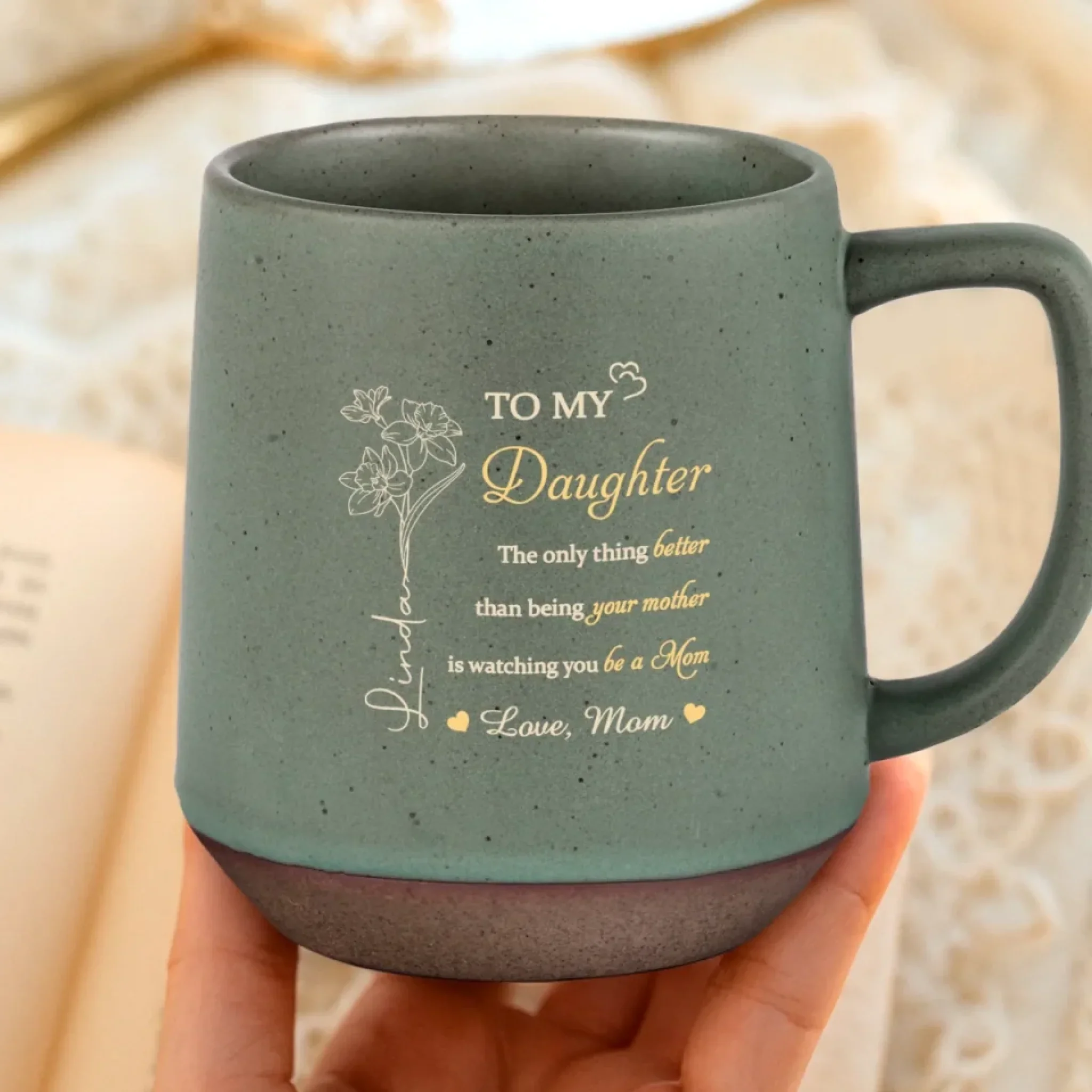 From One Mom To Another - Family Personalized Custom Printed Stoneware 12oz Mug - Mother's Day, Gift For Daughter - Robaser