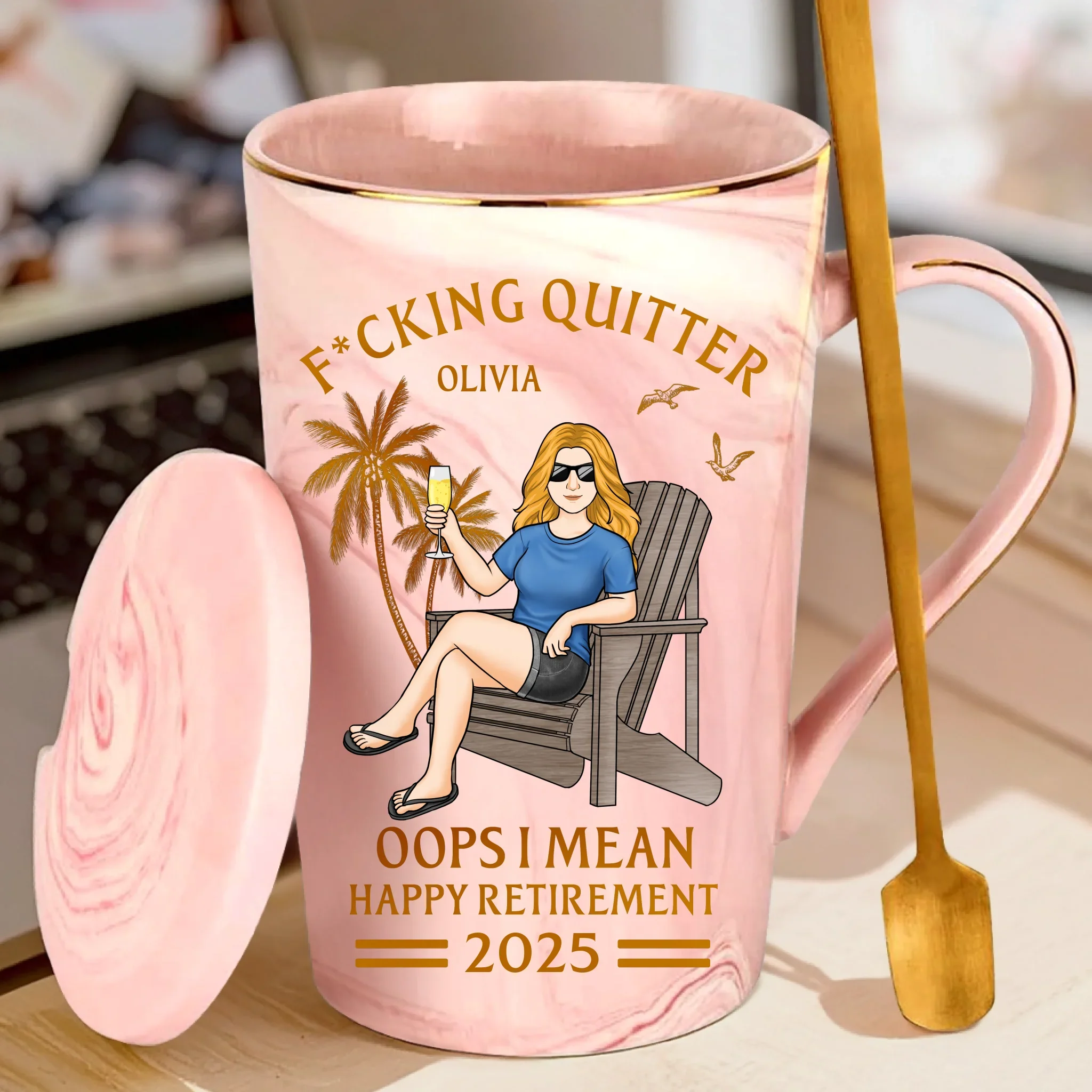 Retired And Now A Professional Napper - Coworker Personalized Custom 14oz Marble Mug - Appreciation, Retirement Gift For Coworkers, Work Friends, Colleagues - Robaser