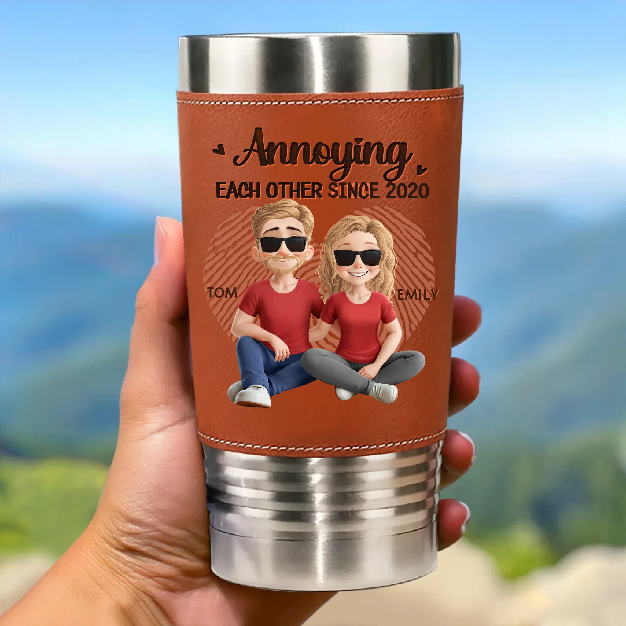 Still Annoying Each Other, Successfully - Couple Personalized Custom Printed Leather Tumbler - Gift For Husband Wife, Anniversary - Robaser
