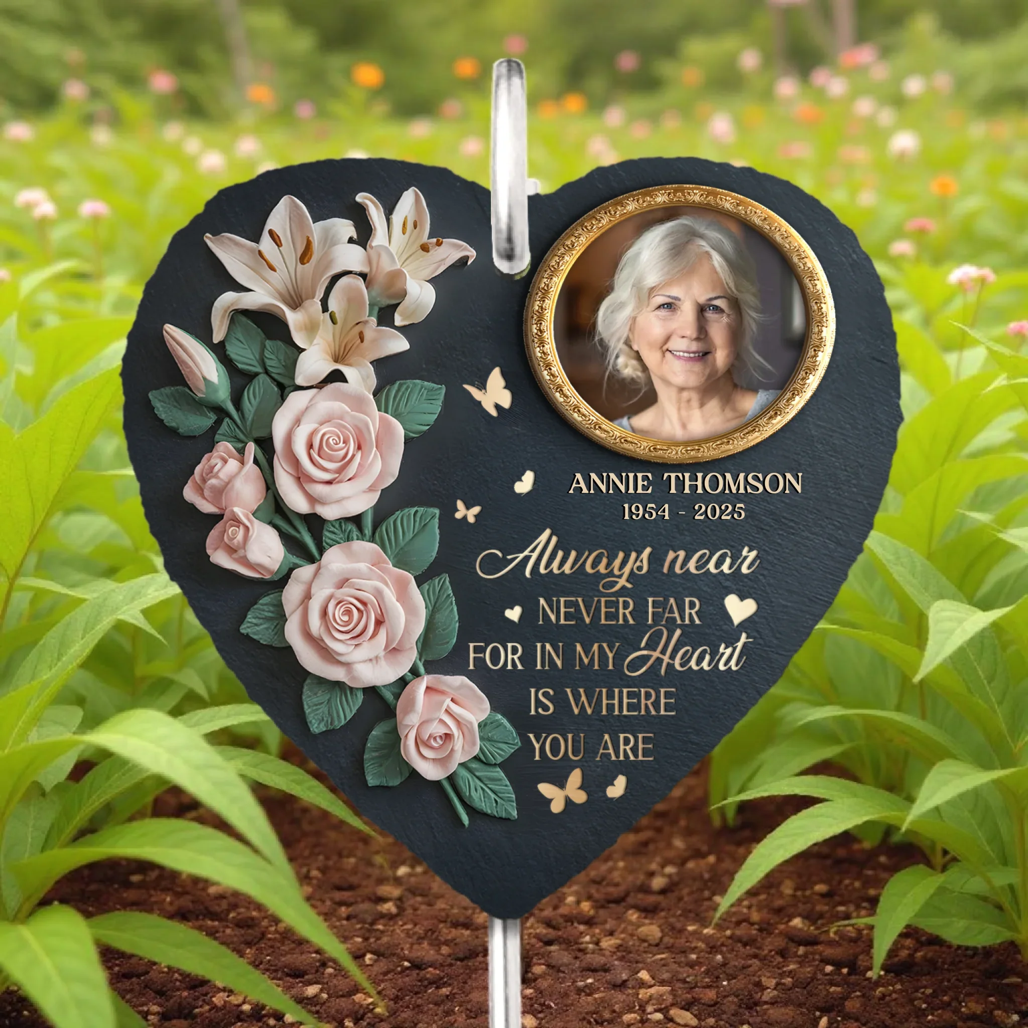 Custom Photo Gone But Not Forgotten - Memorial Personalized Memorial Garden Slate & Hook - Sympathy Gift For Family Members - Robaser